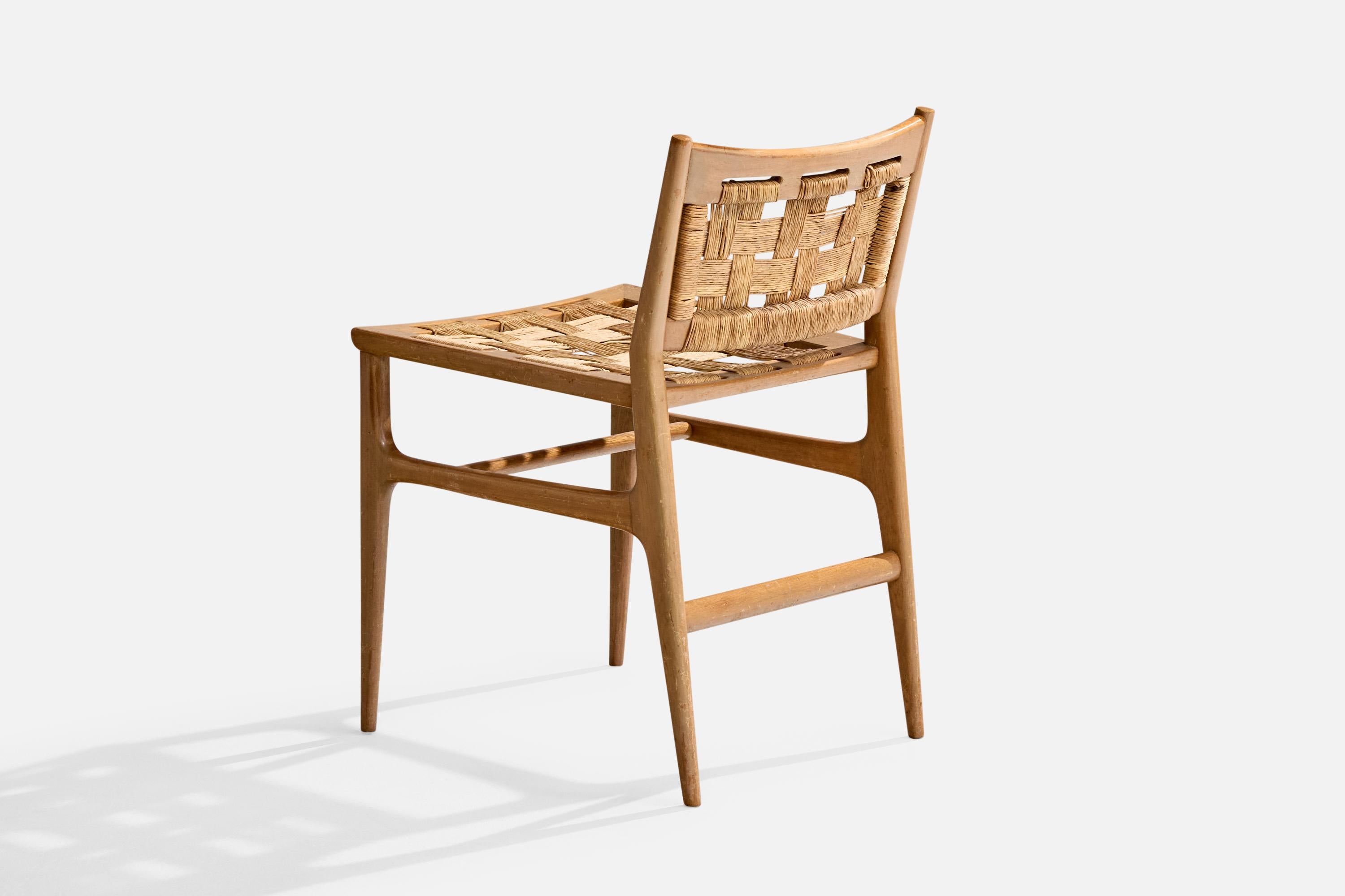 Diseñador italiano, Silla auxiliar, Madera, Rush, Italia, Años 50 en Bueno estado para la venta en High Point, NC