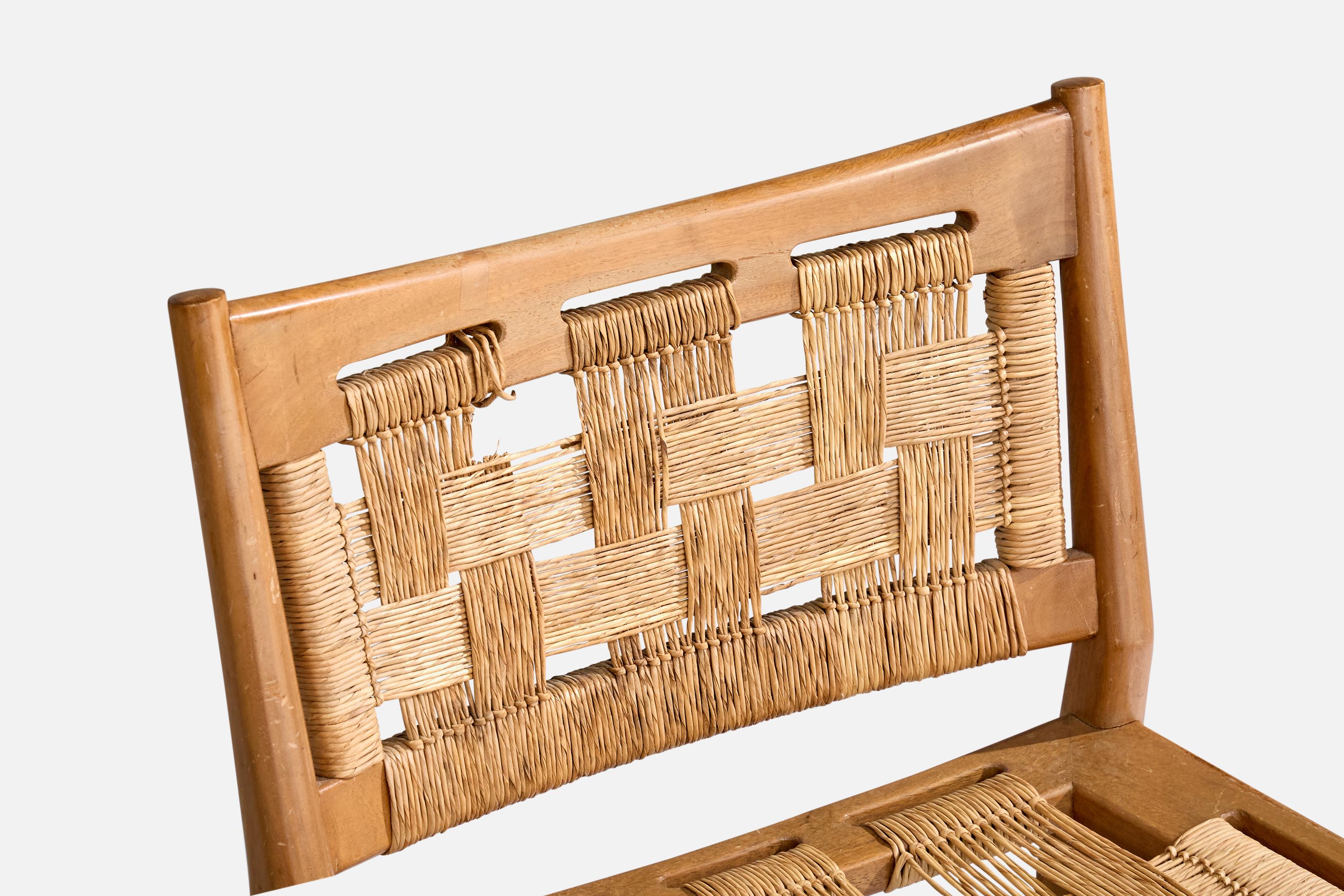 Diseñador italiano, Silla auxiliar, Madera, Rush, Italia, Años 50 en venta 2