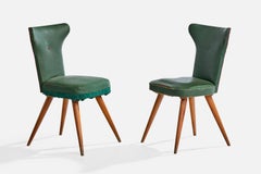 Italian Designer, Side Chairs, Beech, Skai, Italy, 1950s