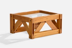 Italian Designer, Side Table, Cherry, Glass, Italy, 1970s