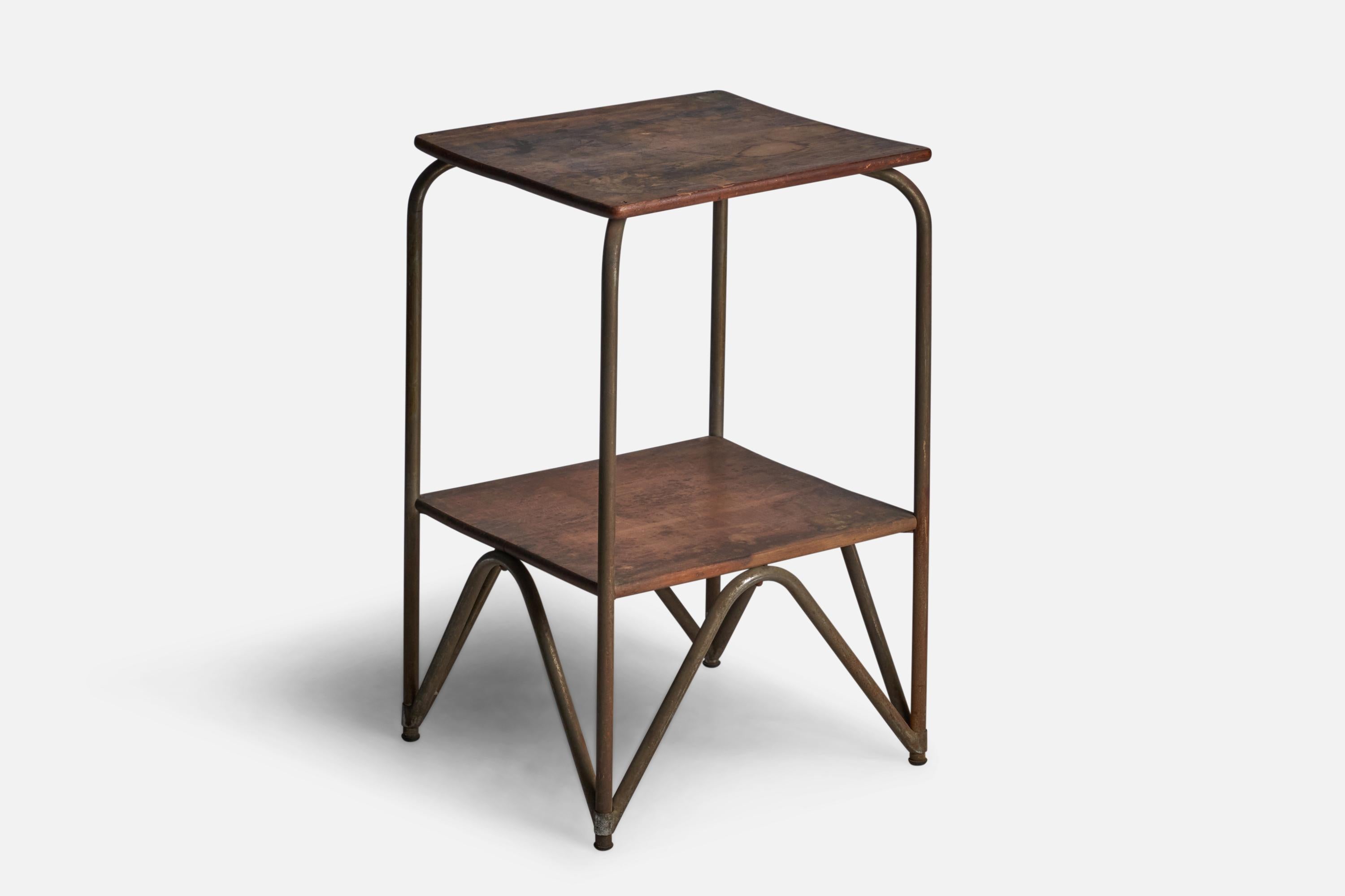 Machine Age Italian Designer, Side Table, Metal, Wood, Italy, 1930s For Sale