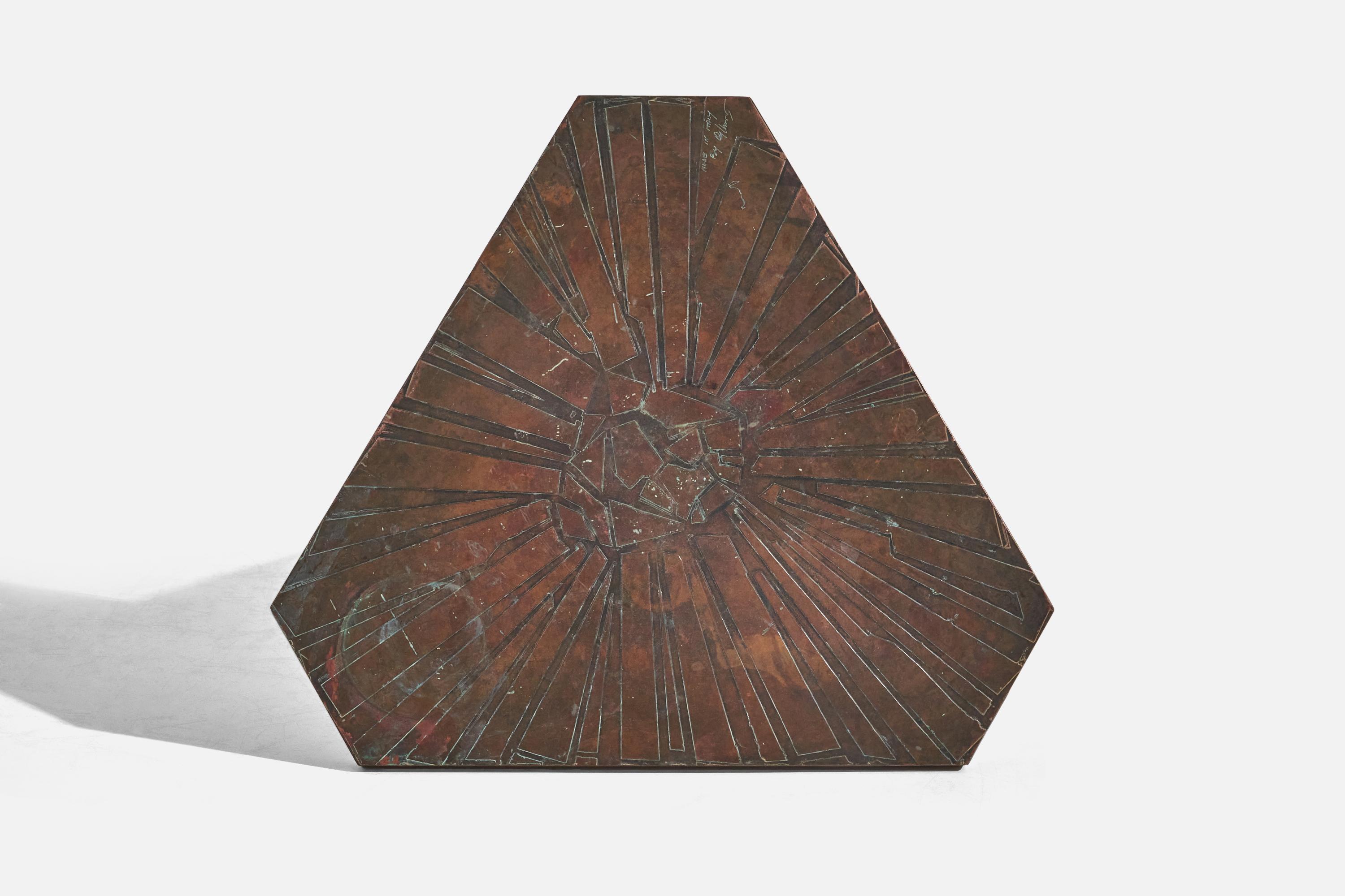 Mid-Century Modern Italian Designer, Side Table, Oak, Copper, Italy, C. 1960s