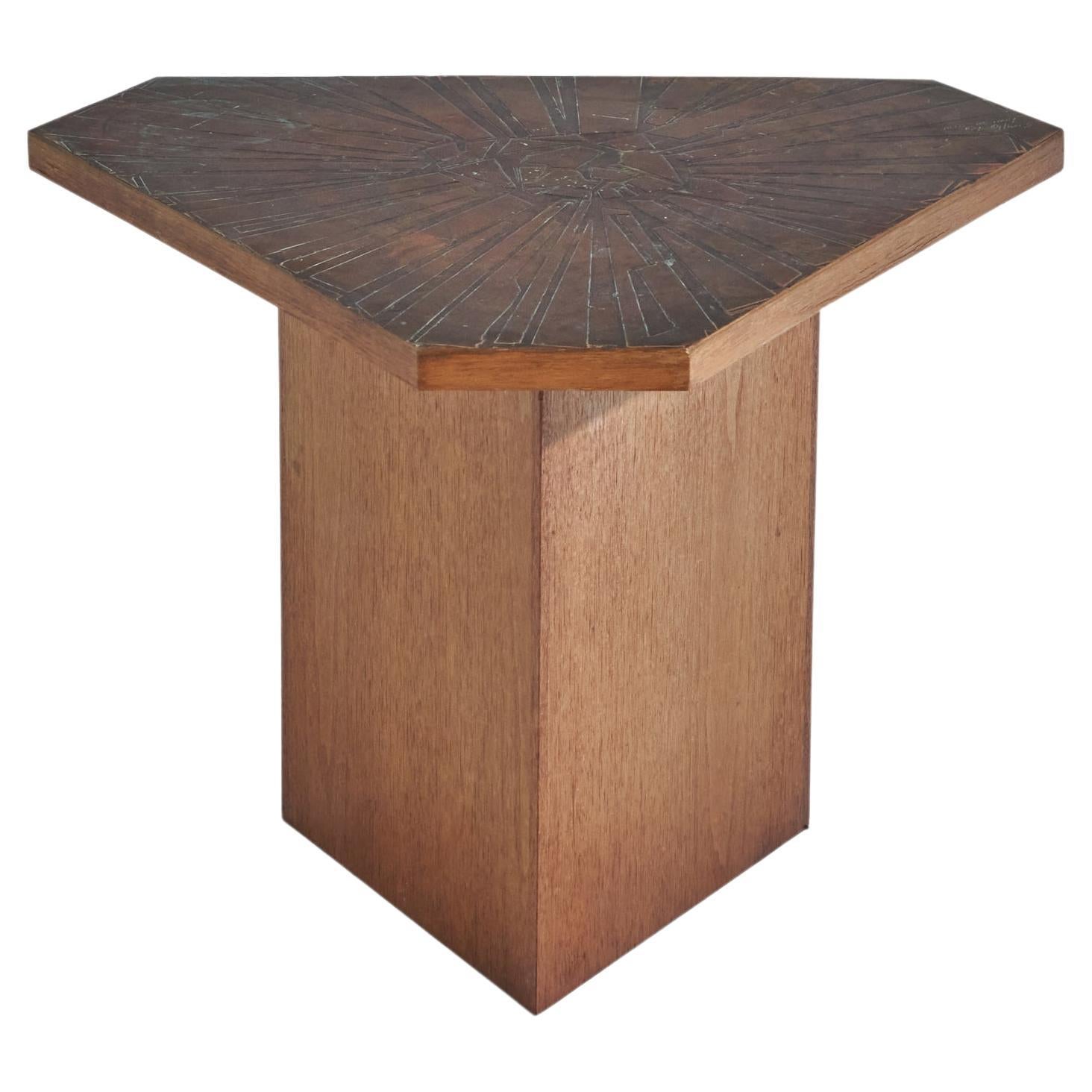 Italian Designer, Side Table, Oak, Copper, Italy, C. 1960s