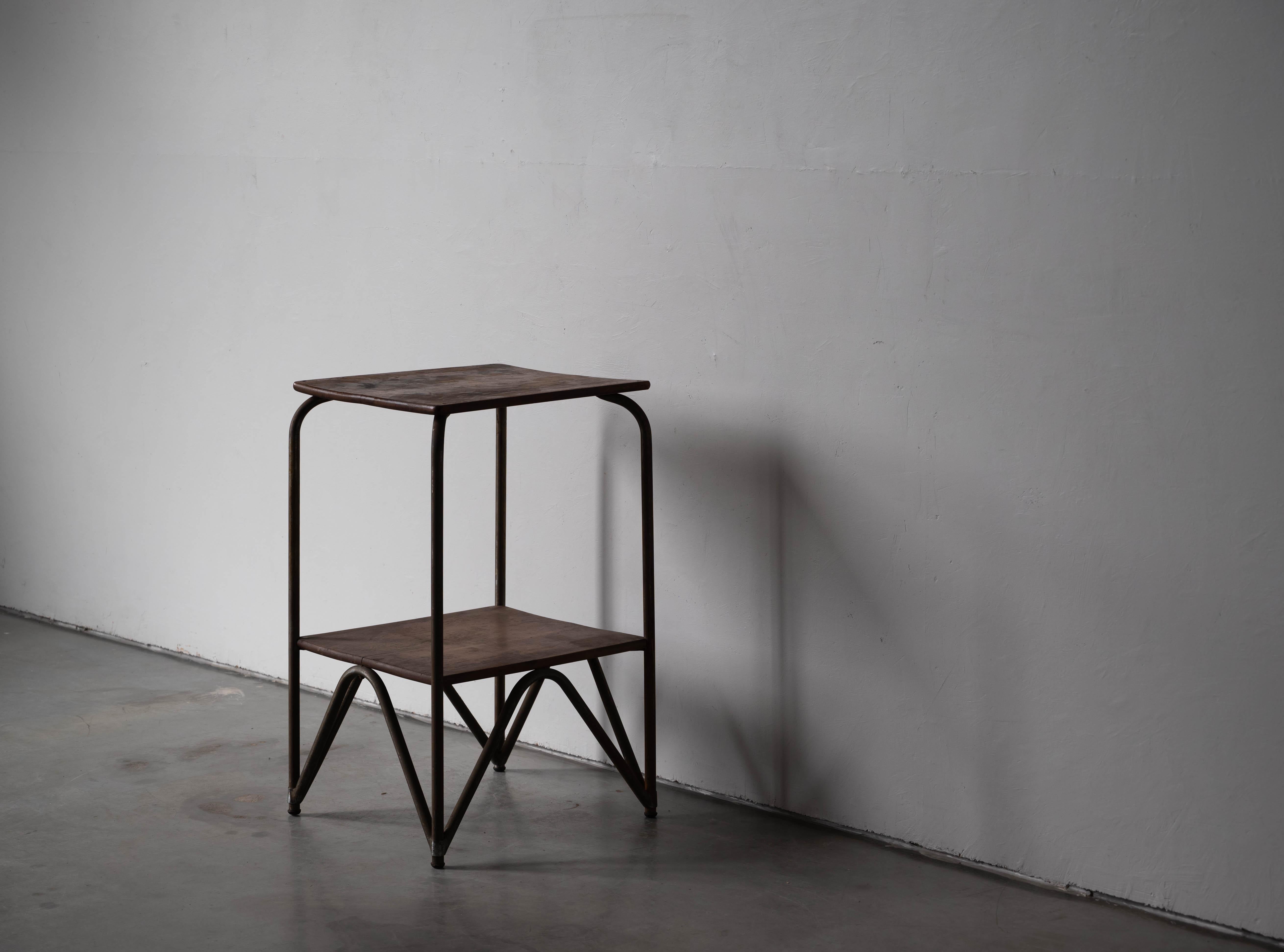 Italian Designer, Side Table or End Table, Iron, Walnut, Italy, 1930s 1