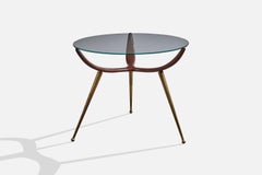 Designer italien, table d'appoint, bois, laiton, verre, Italie, années 1950