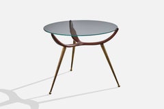 Designer italien, table d'appoint, bois, laiton, verre, Italie, années 1950