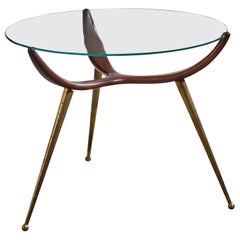 Italian Designer, Side Table, Wood, Brass, Glass, Italy, 1950s
