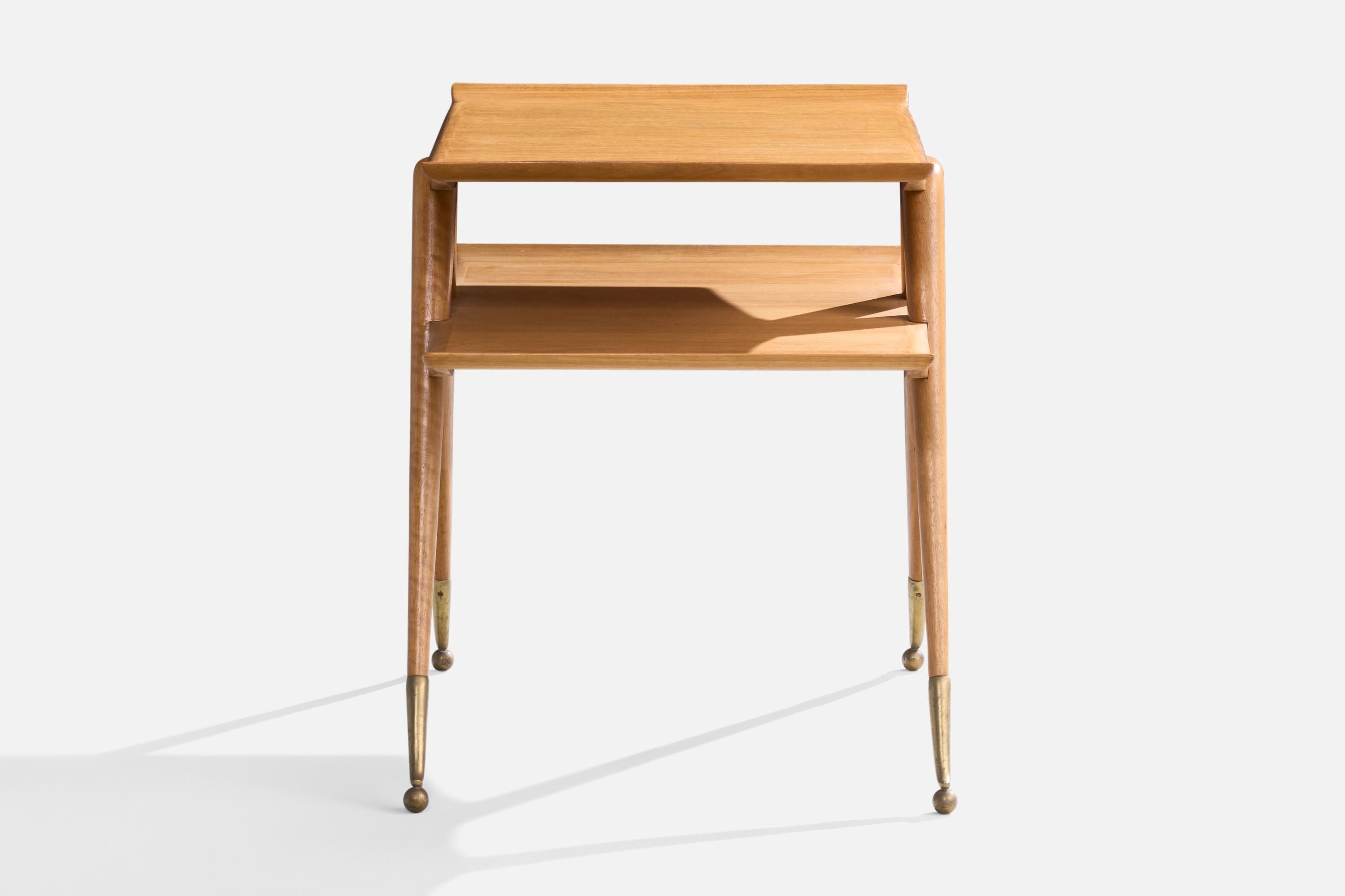 Mid-20th Century Italian Designer, Side Table, Wood, Brass, Italy, 1950s For Sale