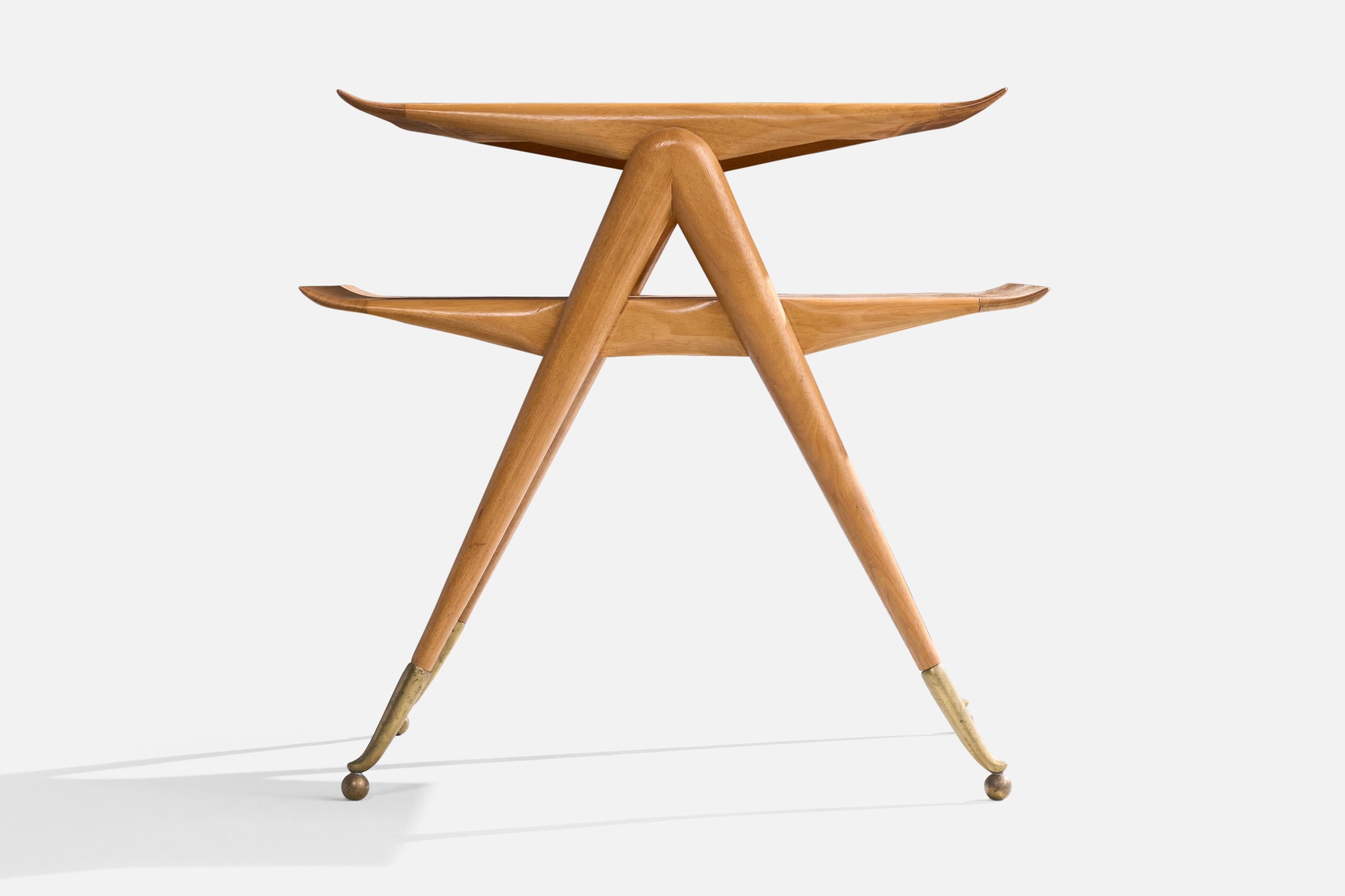 Italian Designer, Side Table, Wood, Brass, Italy, 1950s For Sale 1