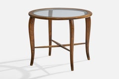Designer italien, table d'appoint, Wood, verre, Italie, années 1950