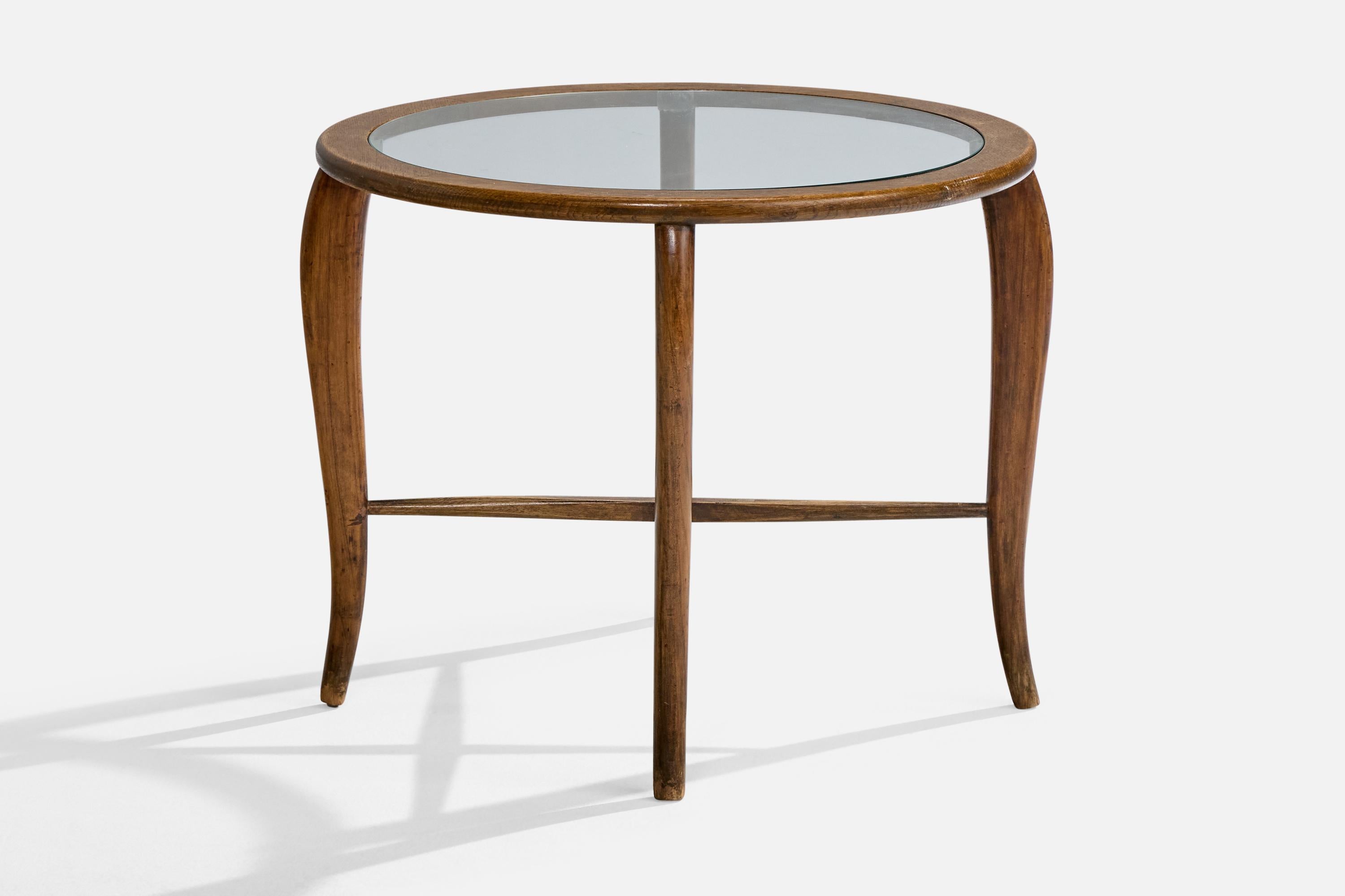 Mid-Century Modern Designer italien, table d'appoint, Wood, verre, Italie, années 1950 en vente