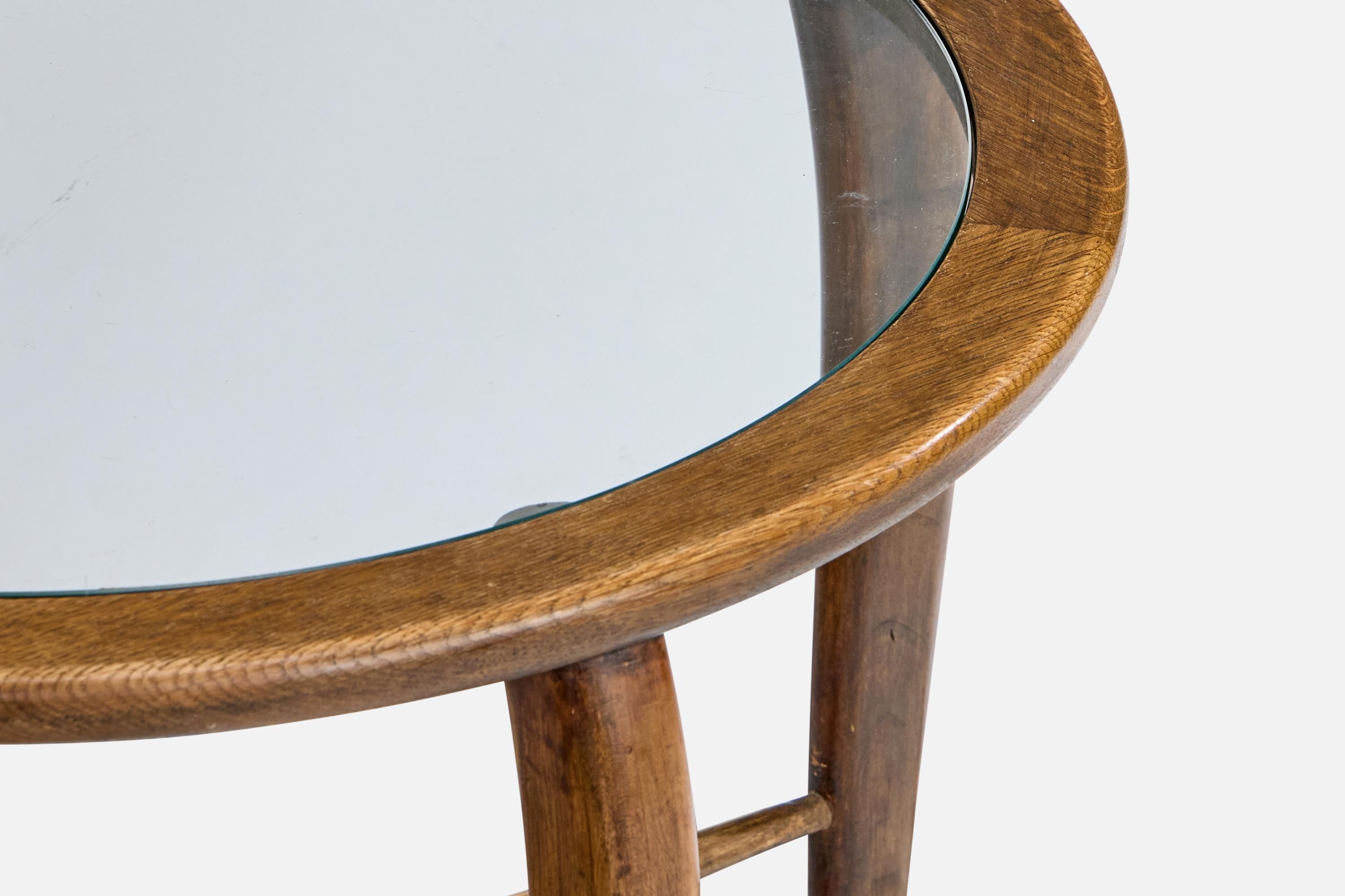 Designer italien, table d'appoint, Wood, verre, Italie, années 1950 en vente 1