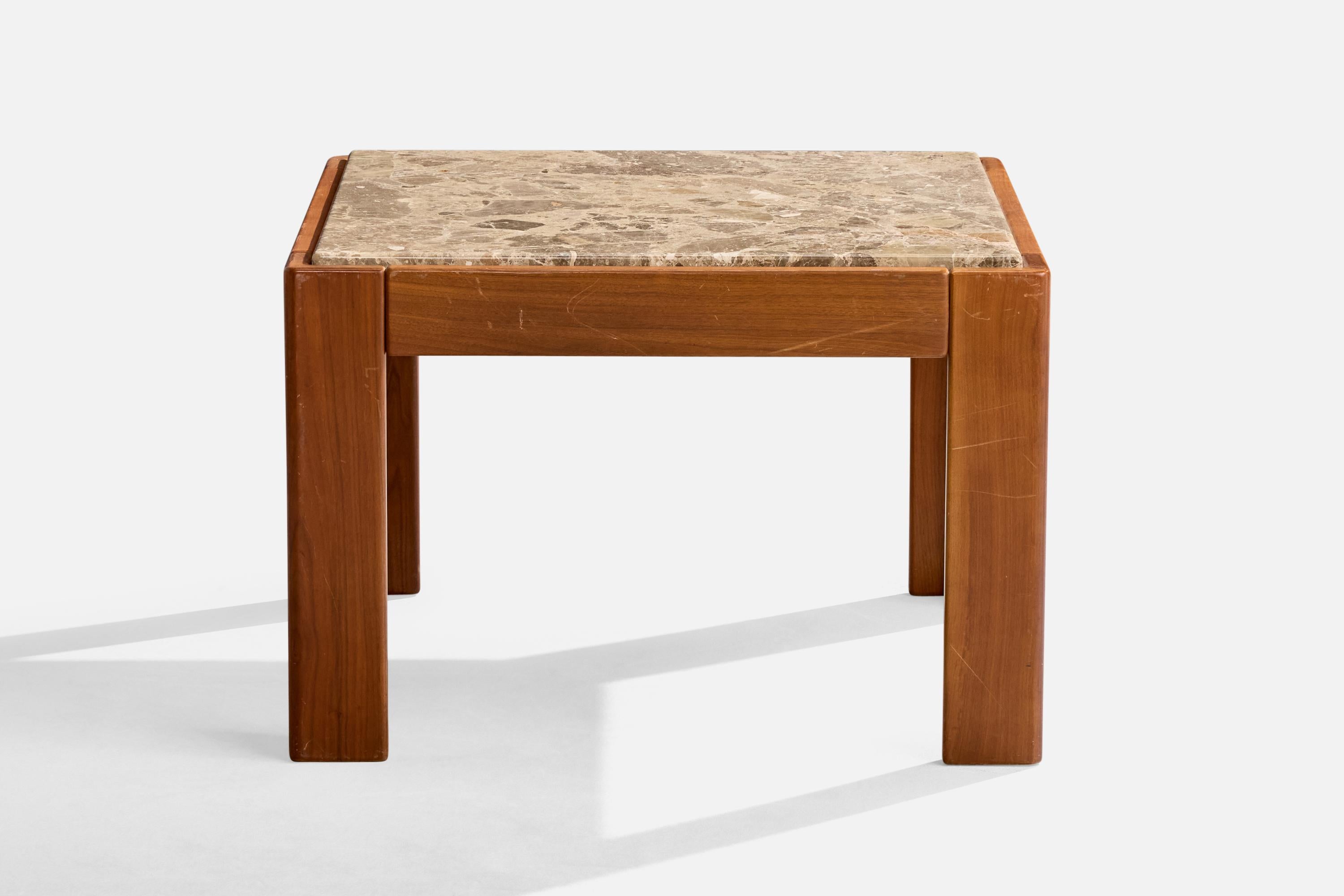 Mid-Century Modern Italian Designer, Side Table, Wood, Marble, Italy, 1970s For Sale