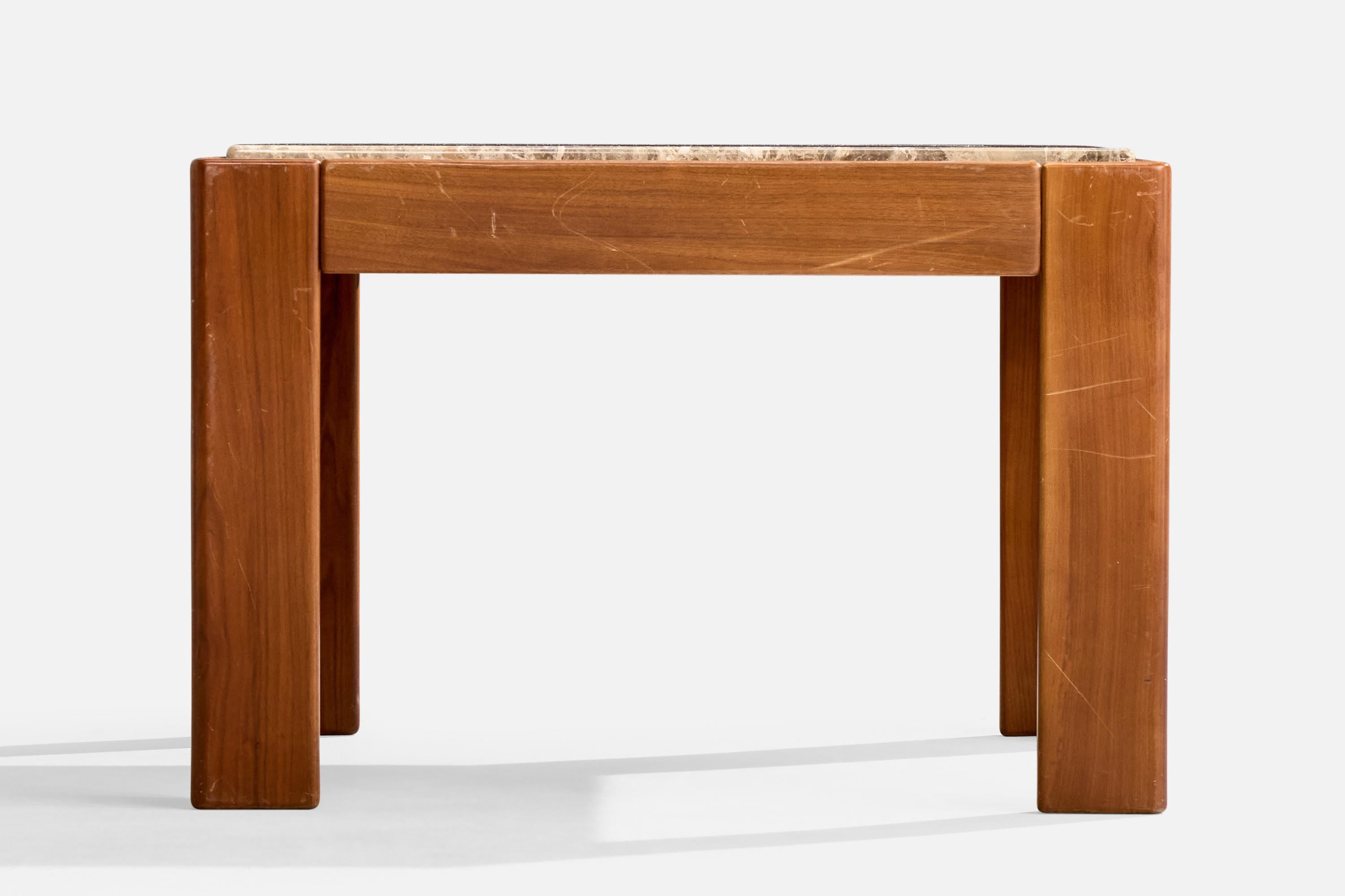Italian Designer, Side Table, Wood, Marble, Italy, 1970s In Good Condition For Sale In High Point, NC