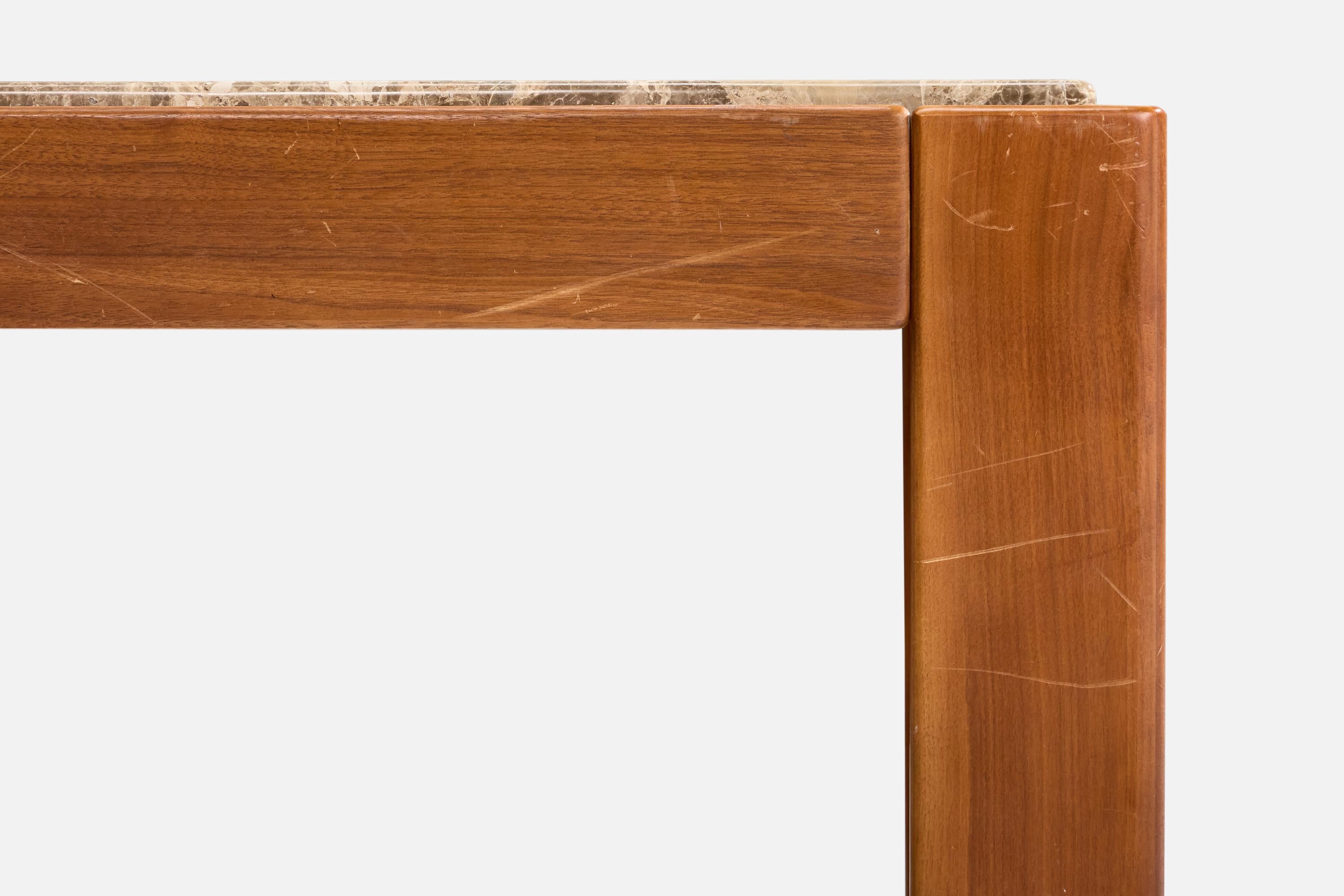 Late 20th Century Italian Designer, Side Table, Wood, Marble, Italy, 1970s For Sale