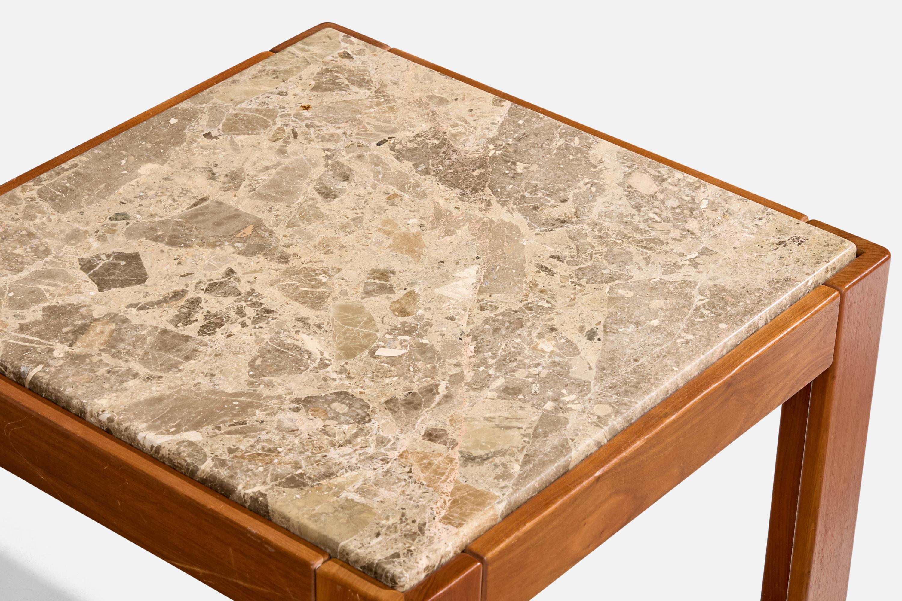 Italian Designer, Side Table, Wood, Marble, Italy, 1970s For Sale 1