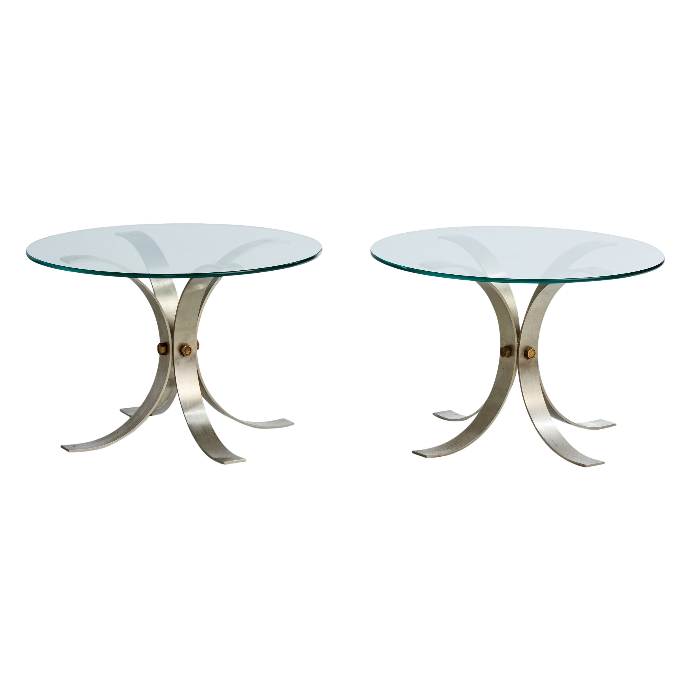 Italian Designer, Side Tables, Steel, Glass, Italy, 1960s