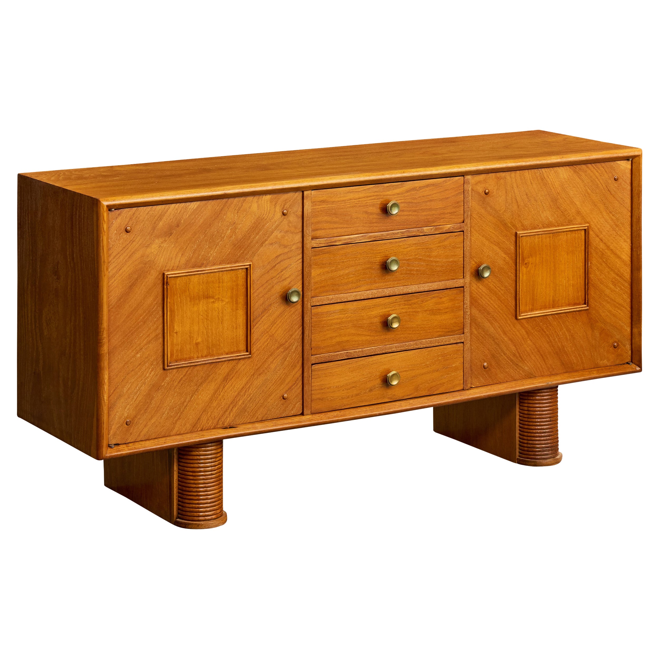 Italian Designer, Sideboard, Oak, Brass, Italy, 1940s