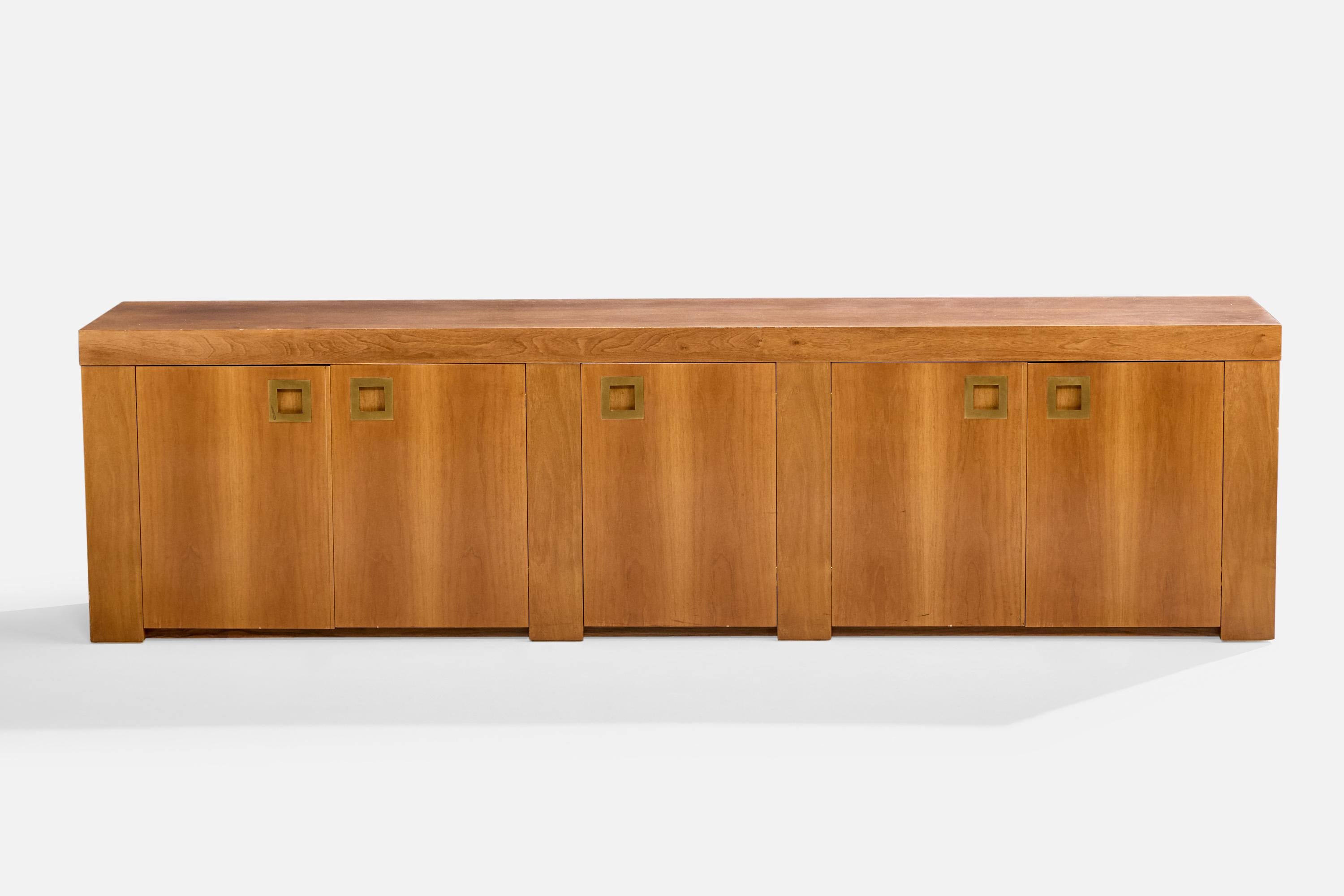 Mid-Century Modern Italian Designer, Sideboard, Teak, Brass, Italy, 1970s For Sale