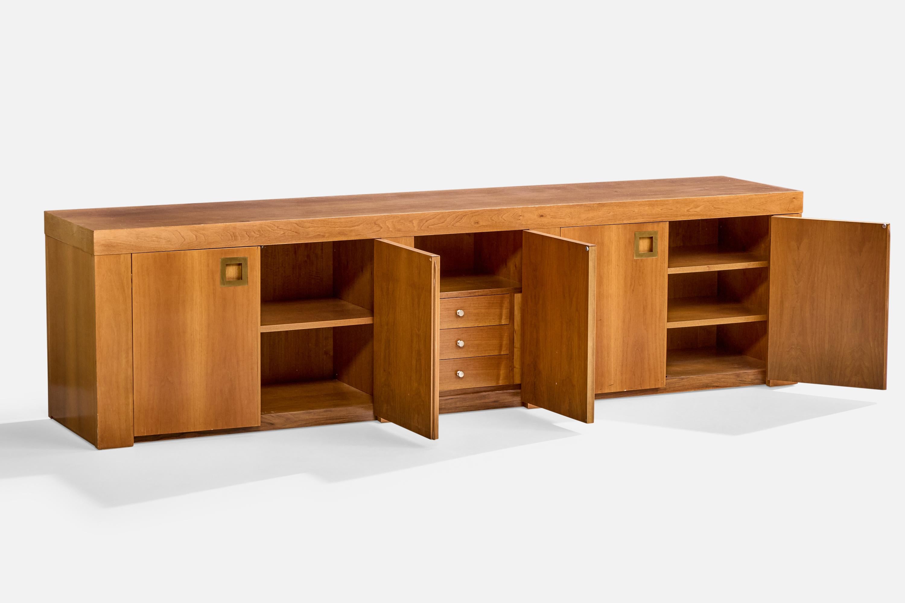 Italian Designer, Sideboard, Teak, Brass, Italy, 1970s In Good Condition For Sale In High Point, NC