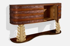 Designer italien, buffet, bois, laiton, verre, Italie, années 1940