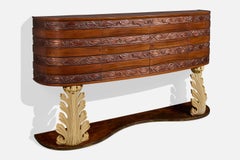 Designer italien, buffet, bois, laiton, verre, Italie, années 1940