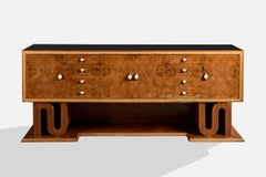 Italian Designer, Sideboard, Wood, Burl, Brass, Glass, Italy, 1930s