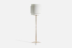 Italian Designer, Floor Lamp, Brass, Fabric, Italy, 1950s