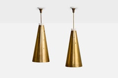 Italian Designer, Sizable Pendant Lights, Brass, Metal, Italy, 1950s