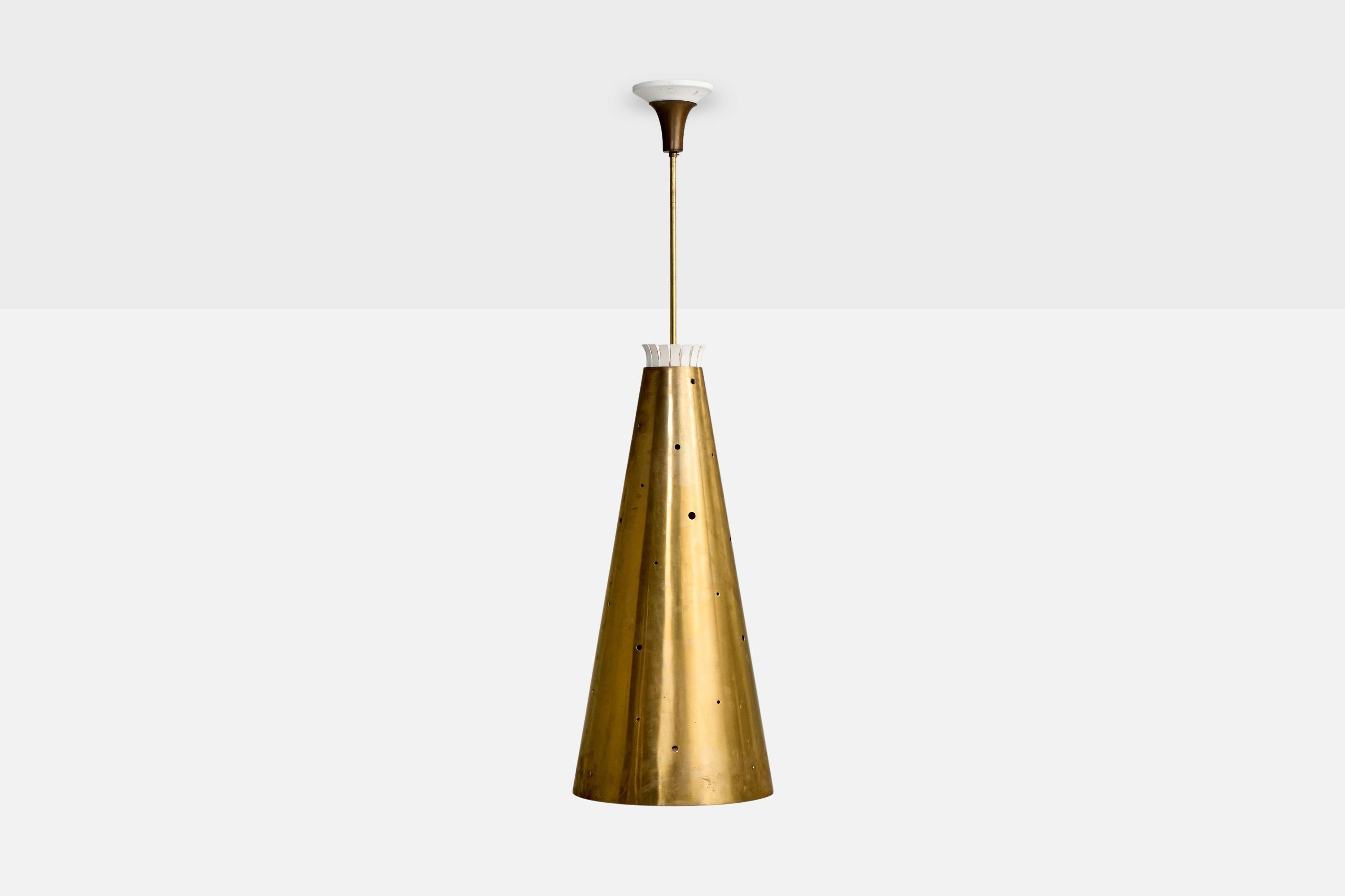 Italienischer Designer, Große Pendelleuchten, Messing, Metall, Italien, 1950er Jahre im Zustand „Gut“ im Angebot in High Point, NC