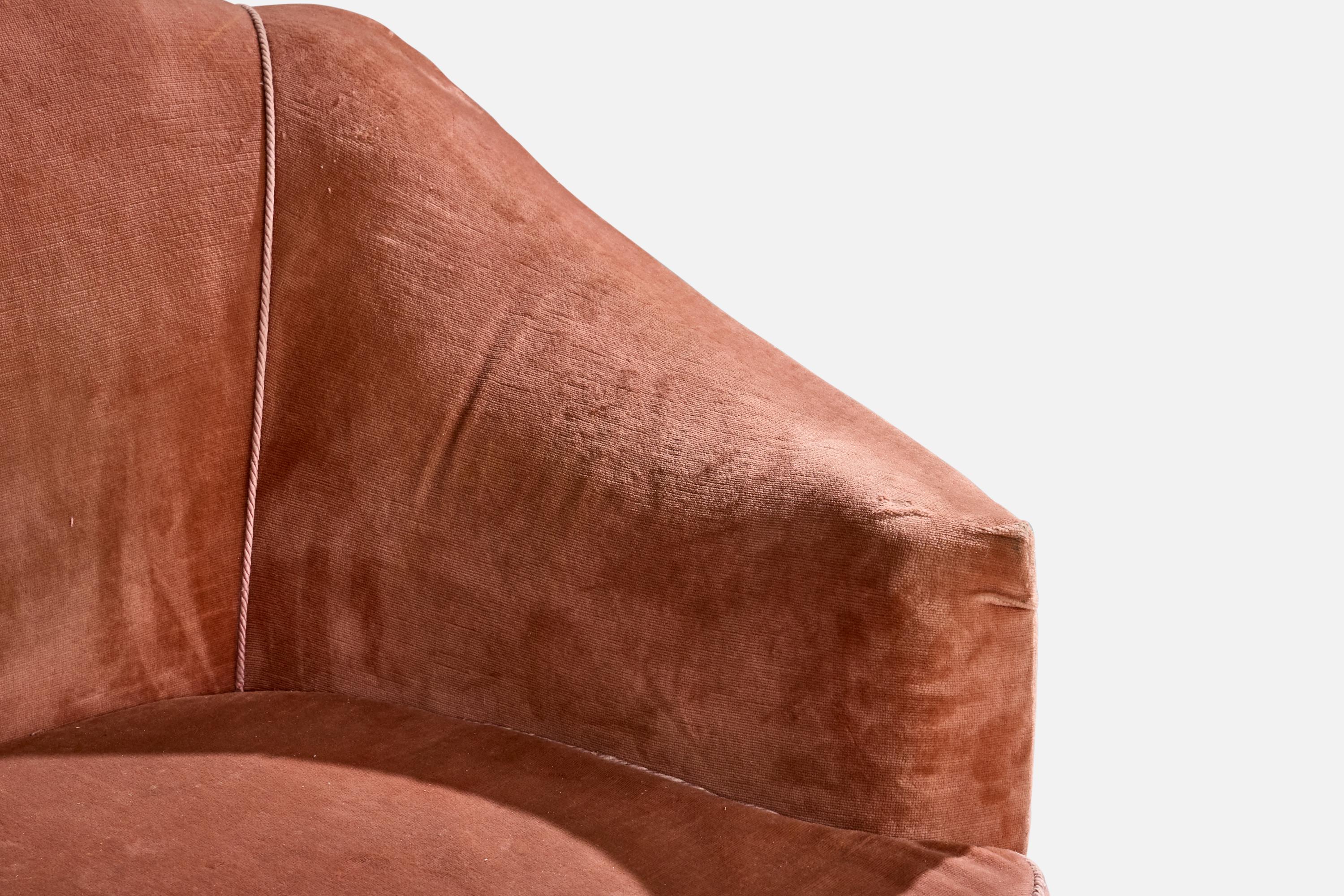 Italian Designer, Sizable Sofa, Brass, Velvet, Italy, 1940s For Sale 6