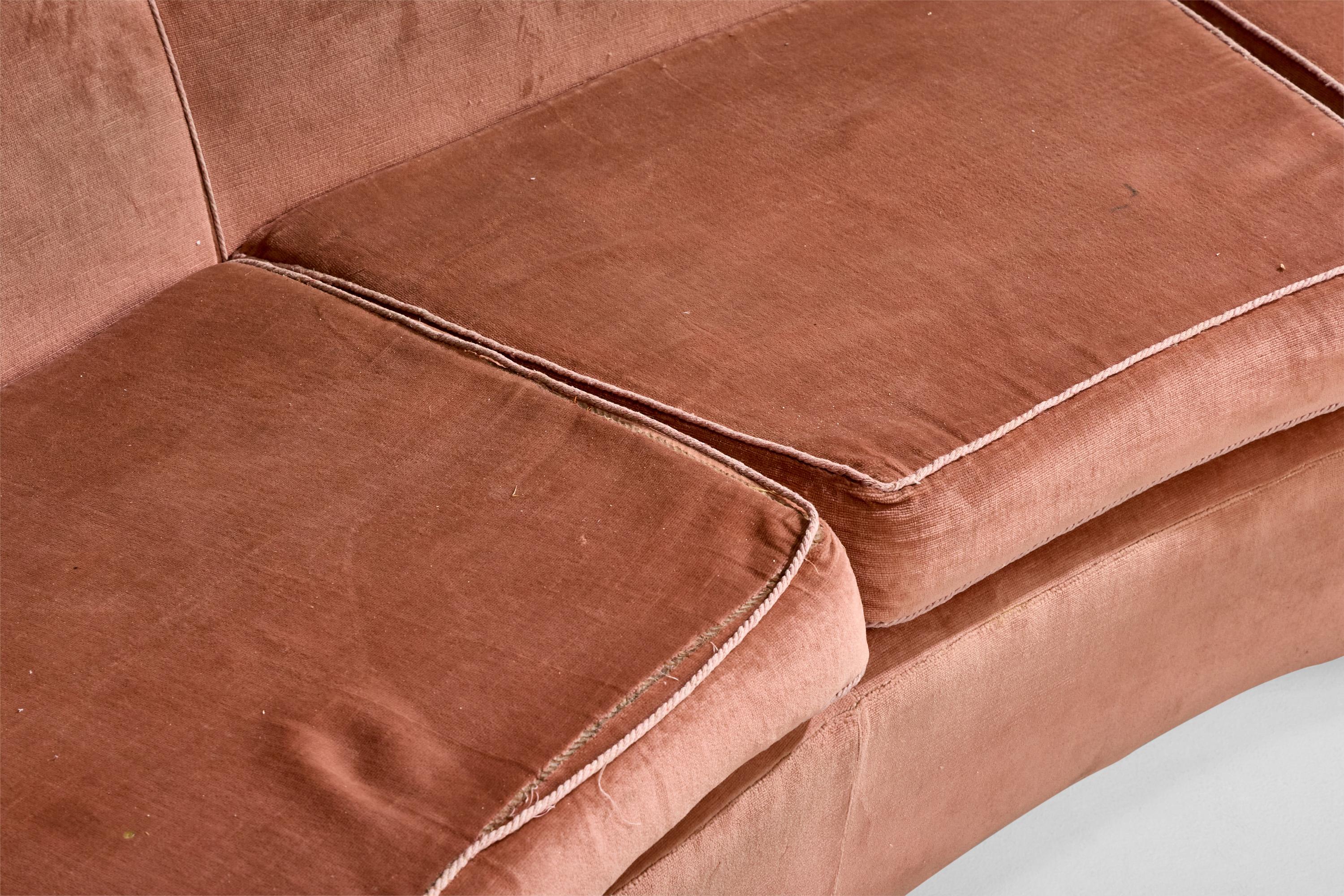 Italian Designer, Sizable Sofa, Brass, Velvet, Italy, 1940s For Sale 7