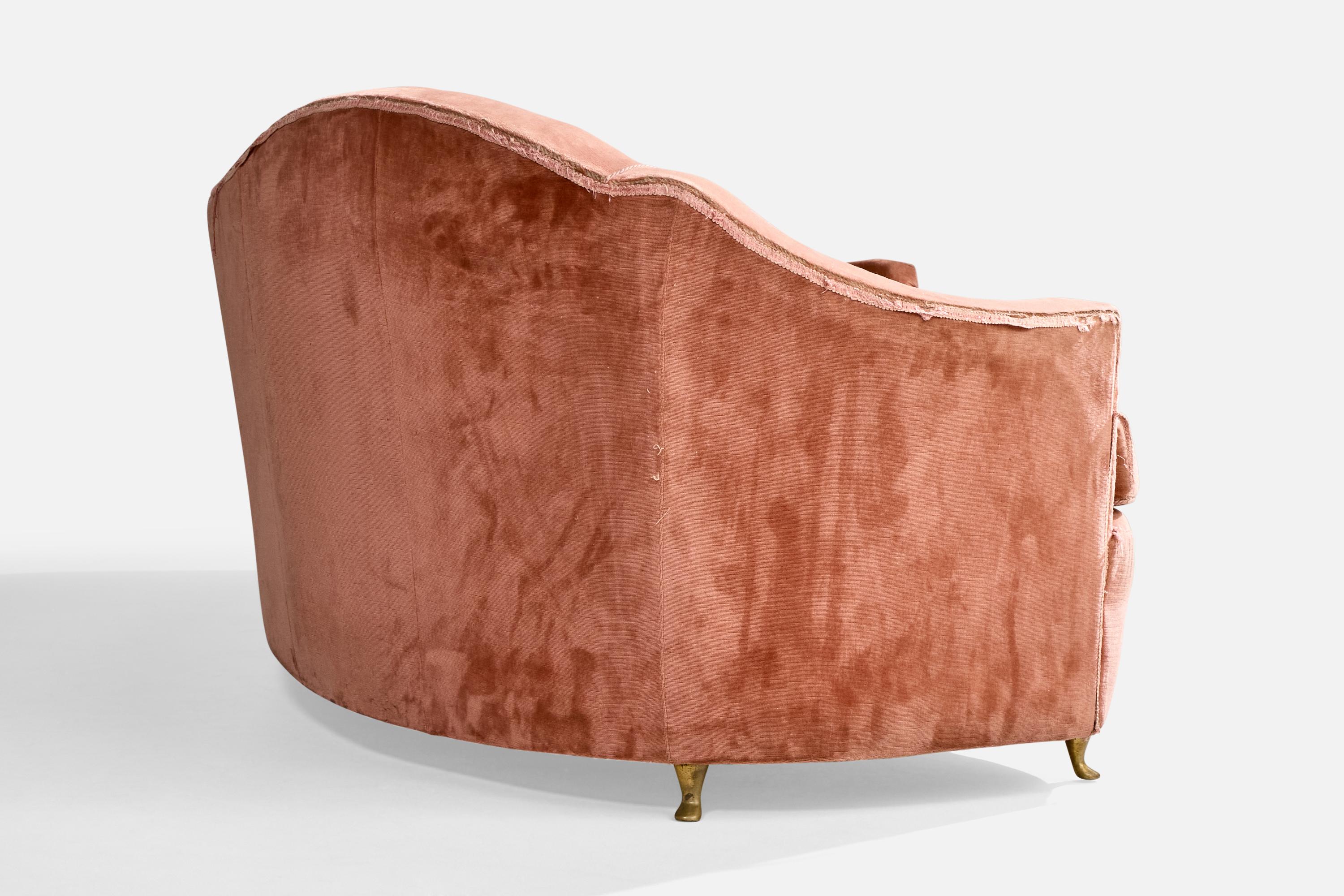 Italian Designer, Sizable Sofa, Brass, Velvet, Italy, 1940s For Sale 3
