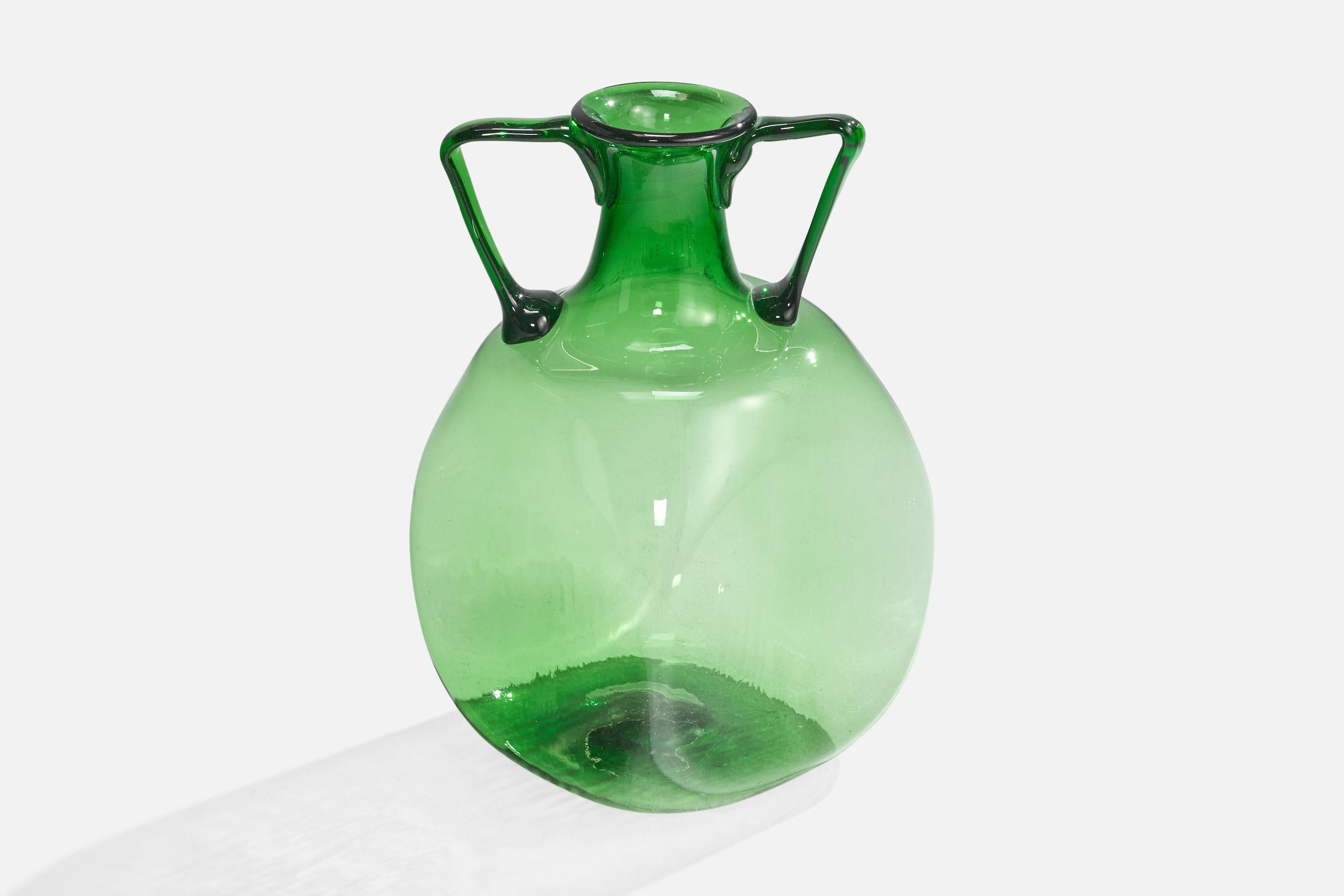A blown green-colored glass vase designed and produced in Italy, c. 1980s.

Dimensions: 17.8” H x 10.25” W x 10.25” D