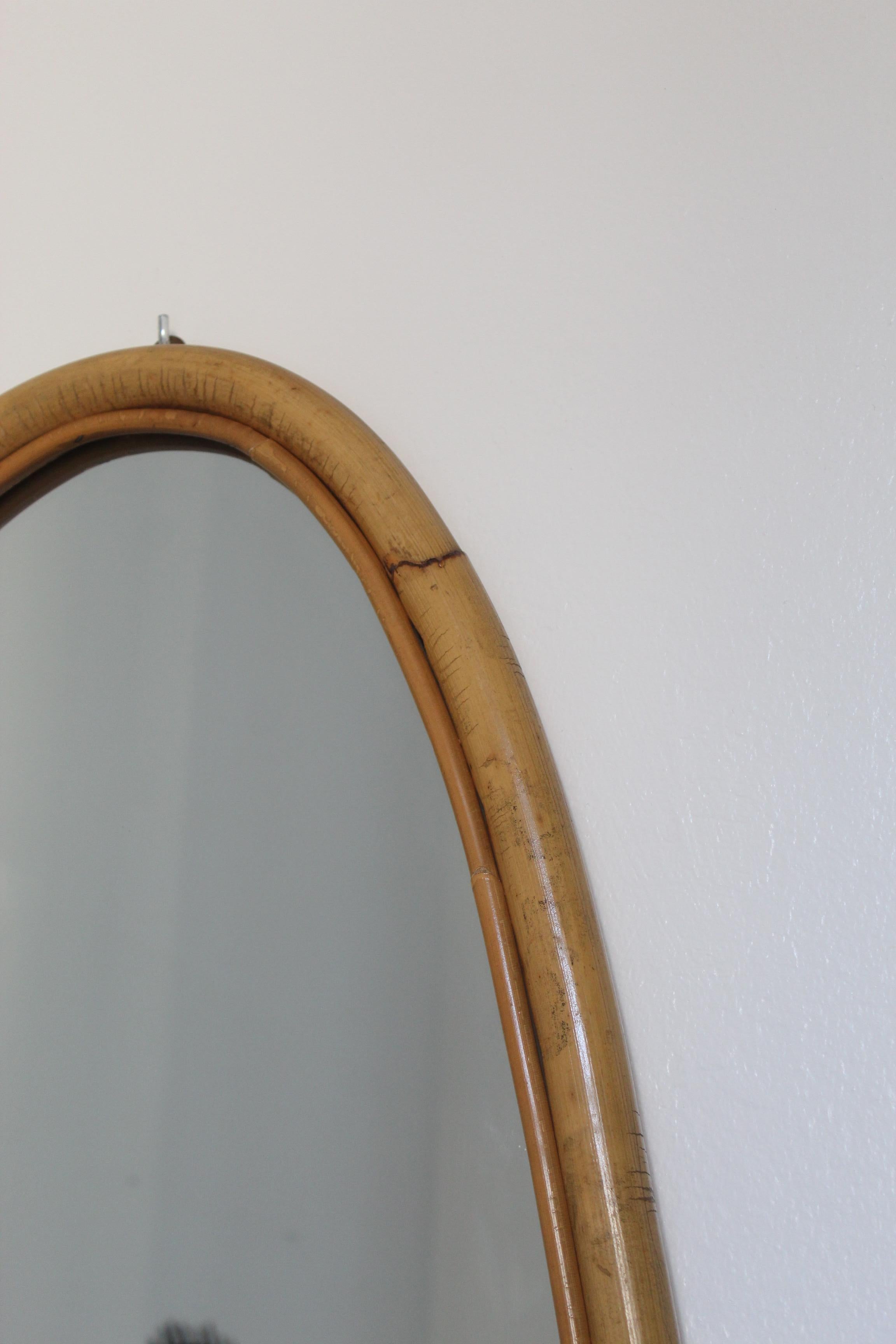 Mid-Century Modern Italian Designer, Sizable Wall Mirror, Bamboo, Rattan, Mirror Glass, Italy 1950s