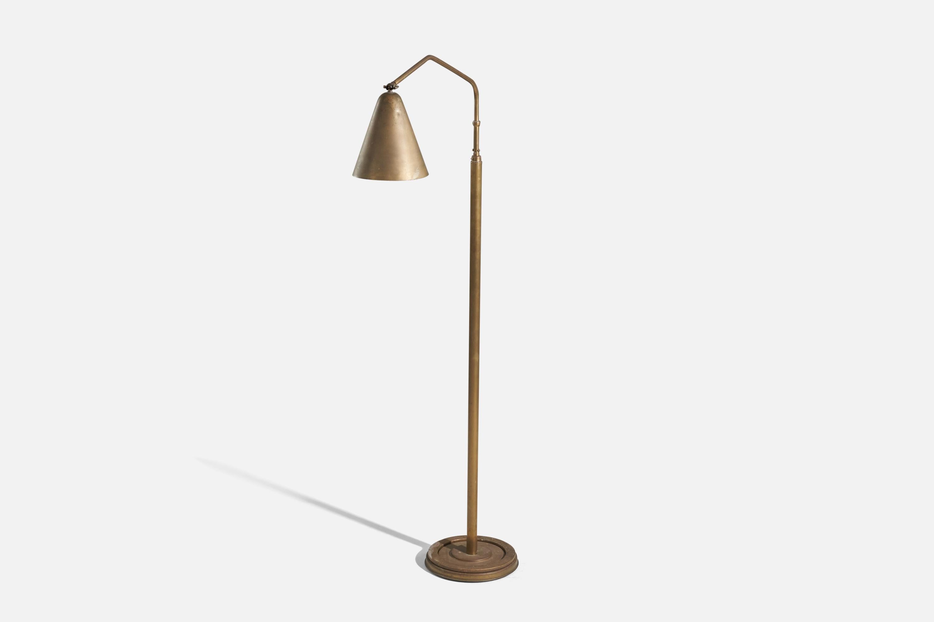 Mid-Century Modern Italian Designer, Adjustable Floor Lamp, Brass, Italy, 1950s For Sale