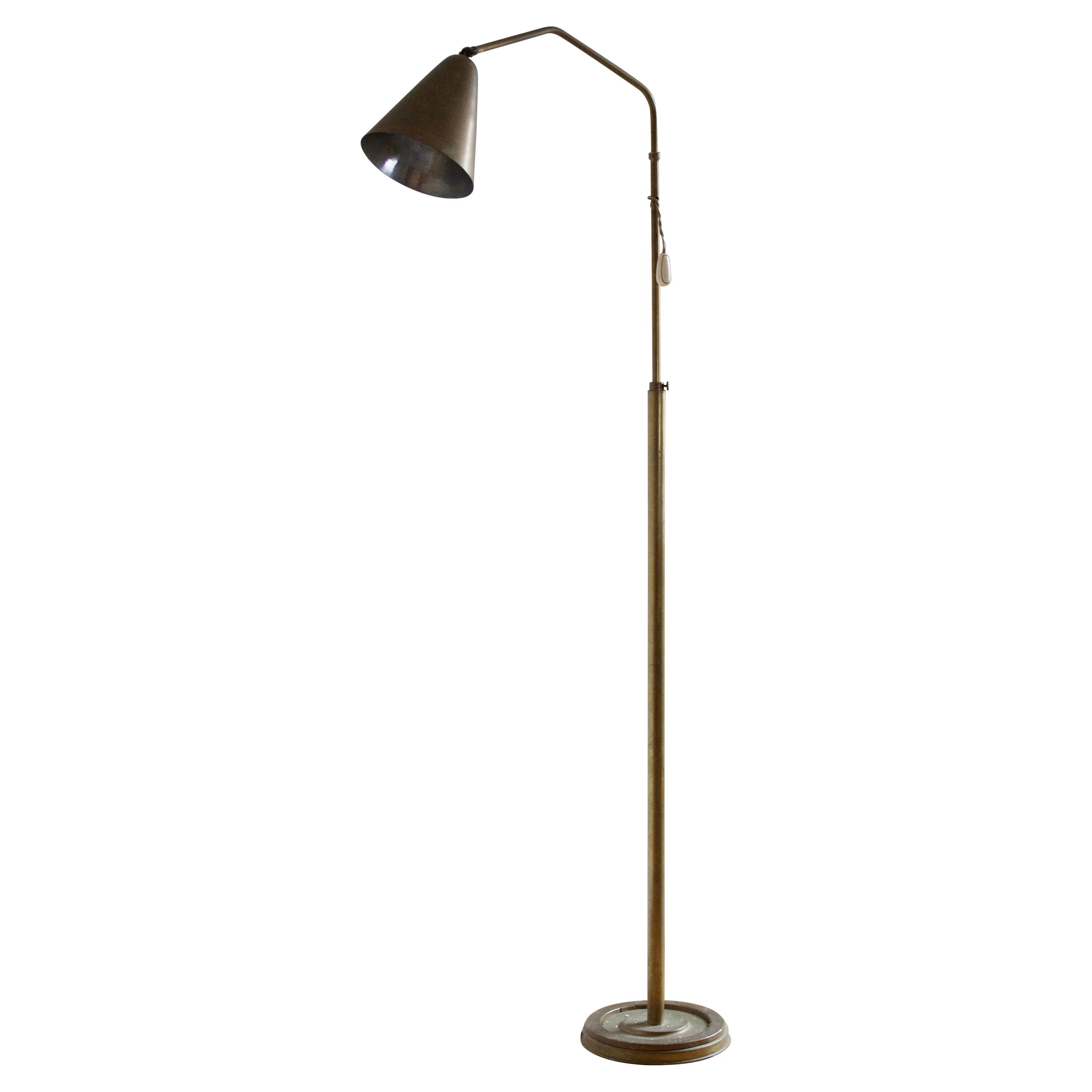 Italian Designer, Sizeable Floor Lamp, Brass, Bamboo, Italy, 1960s For