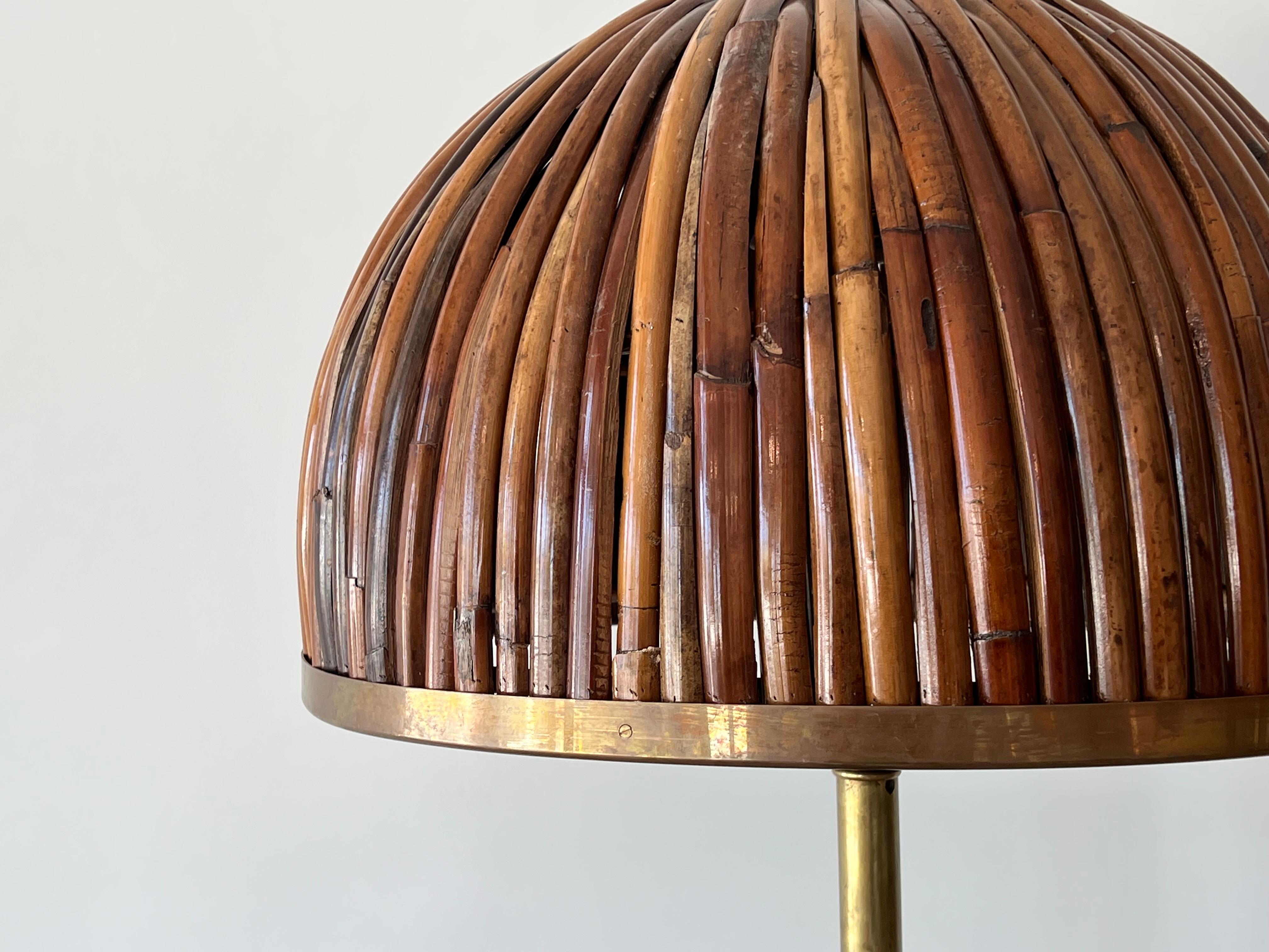 Mid-Century Modern Italian Designer, Sizeable Floor Lamp, Brass, Bamboo, Italy, 1960s