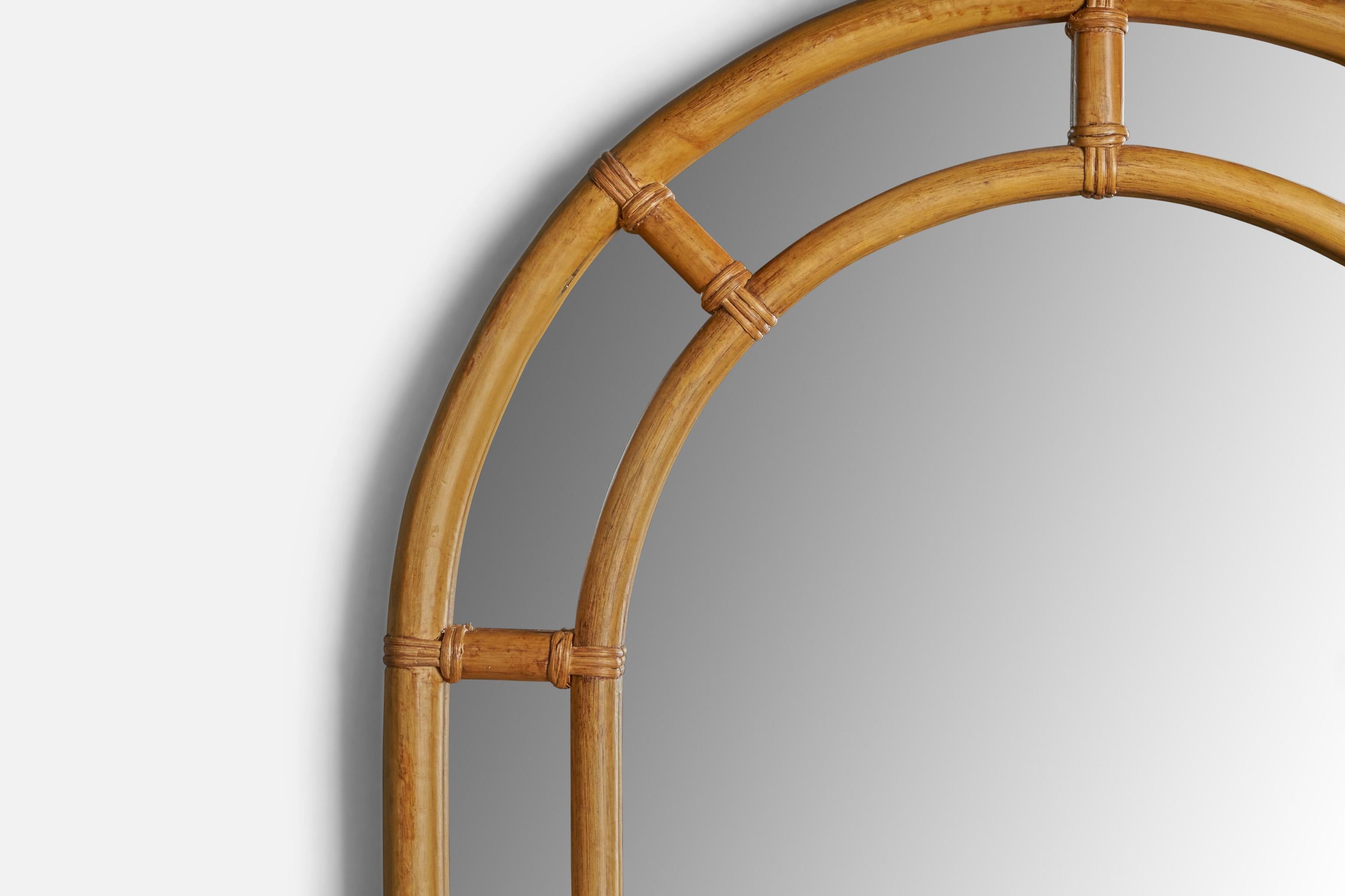 Modern Italian Designer, Sizeable Wall Mirror, Bamboo, Rattan, Italy, 1970s For Sale