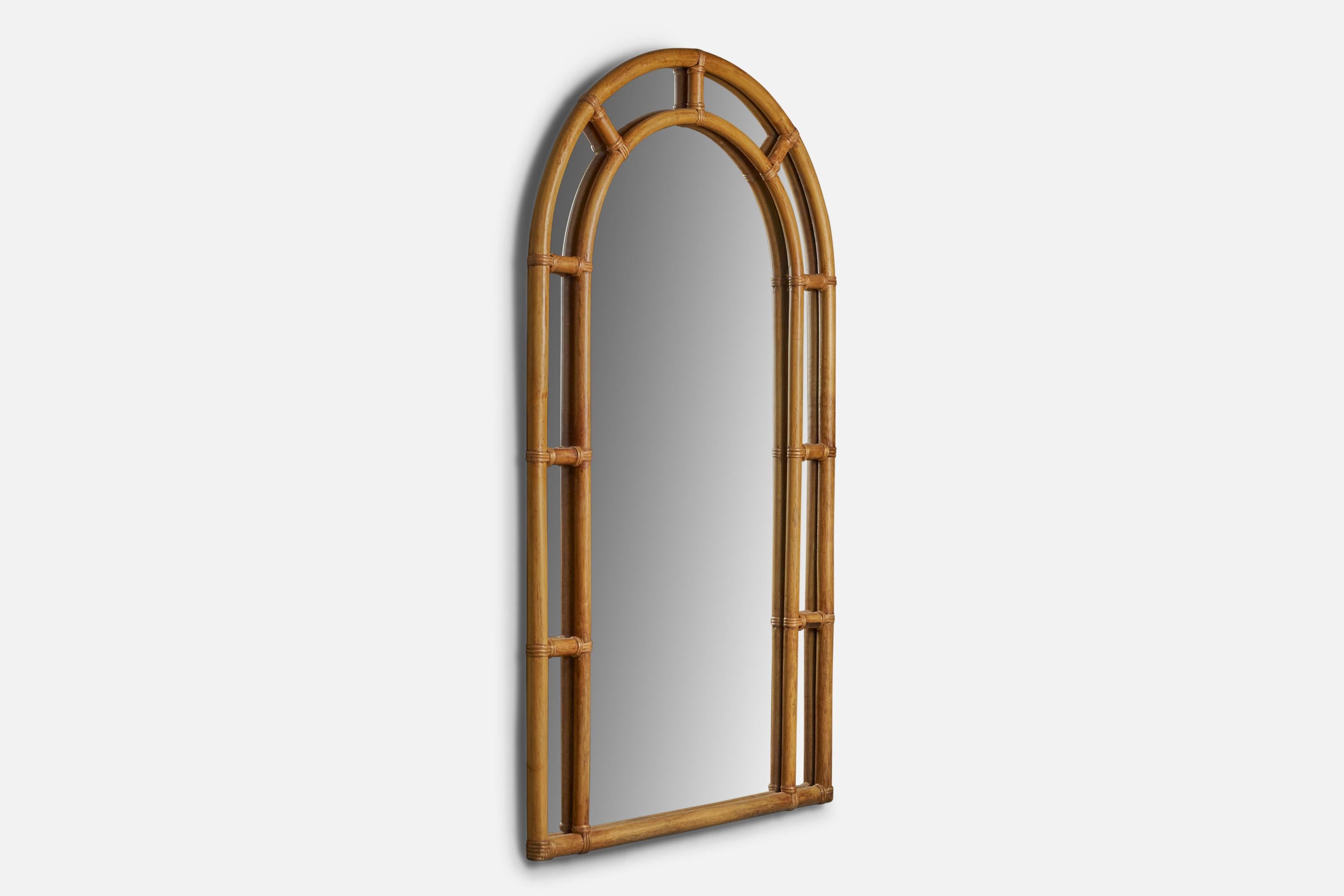 Late 20th Century Italian Designer, Sizeable Wall Mirror, Bamboo, Rattan, Italy, 1970s For Sale