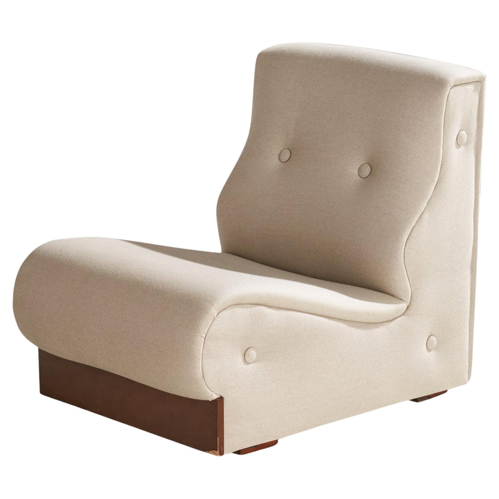Diseñador Italiano, Silla Slipper, Tela, Madera, Italia, Años 60