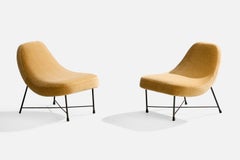 Italian Designer, Slipper Chairs, Iron, Velvet, Italy, 1960s