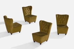 Italian Designer, Slipper Chairs, Velvet, Wood, Italy, 1940s