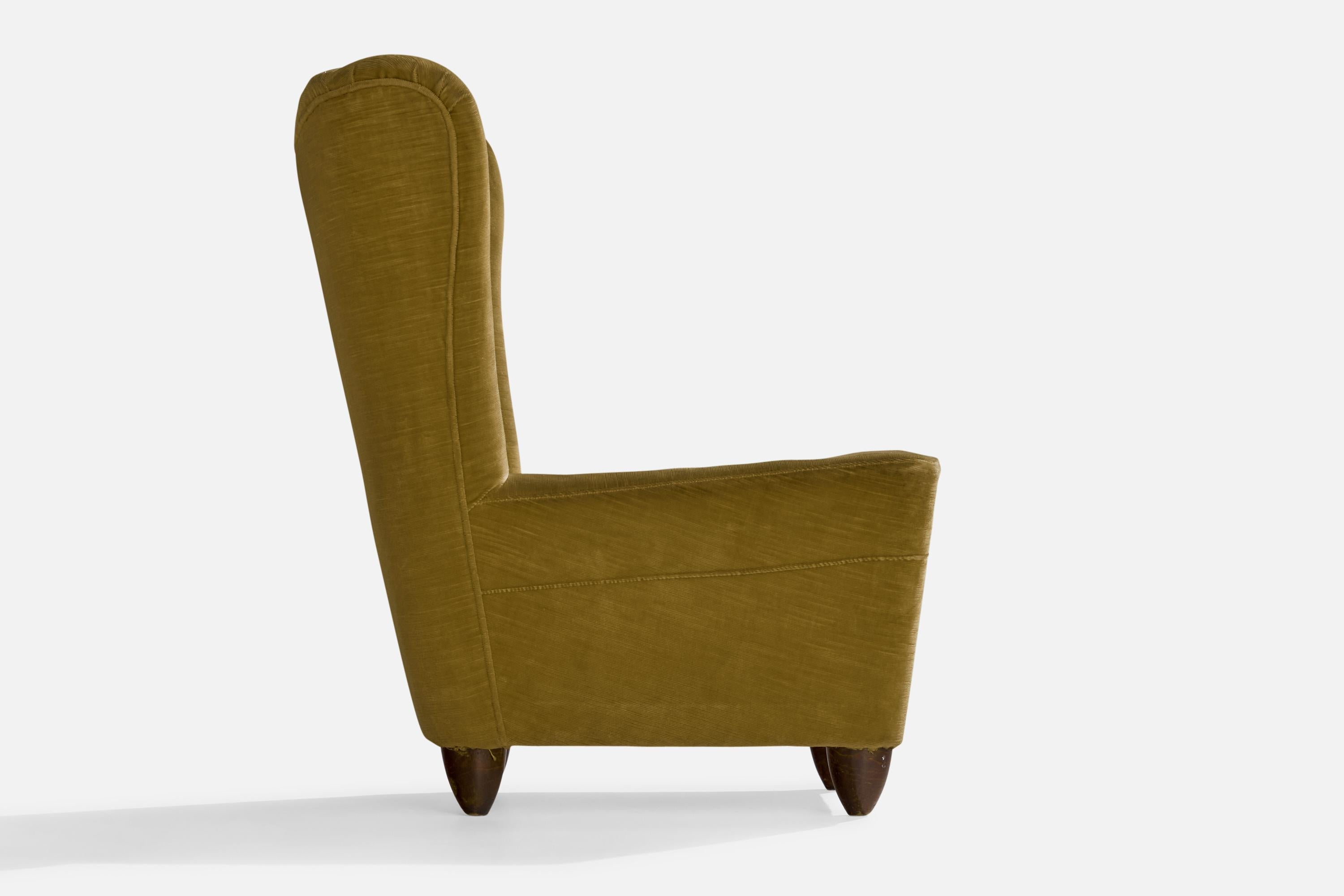 Italienische Designerin, Sessel ohne Armlehne, Samt, Holz, Italien, 1940er Jahre im Angebot 2