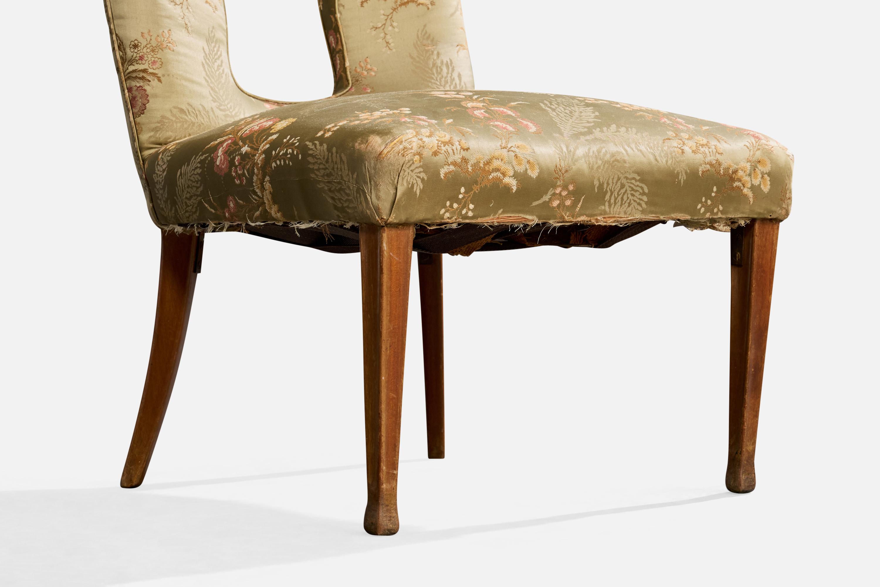 Diseñador Italiano, Sillas Pantuflas, Madera, Seda, Italia, Años 30 en venta 7