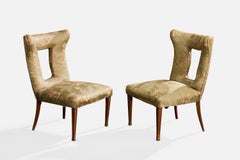 Italian Designer, Slipper Chairs, Wood, Silk, Italy, 1930s