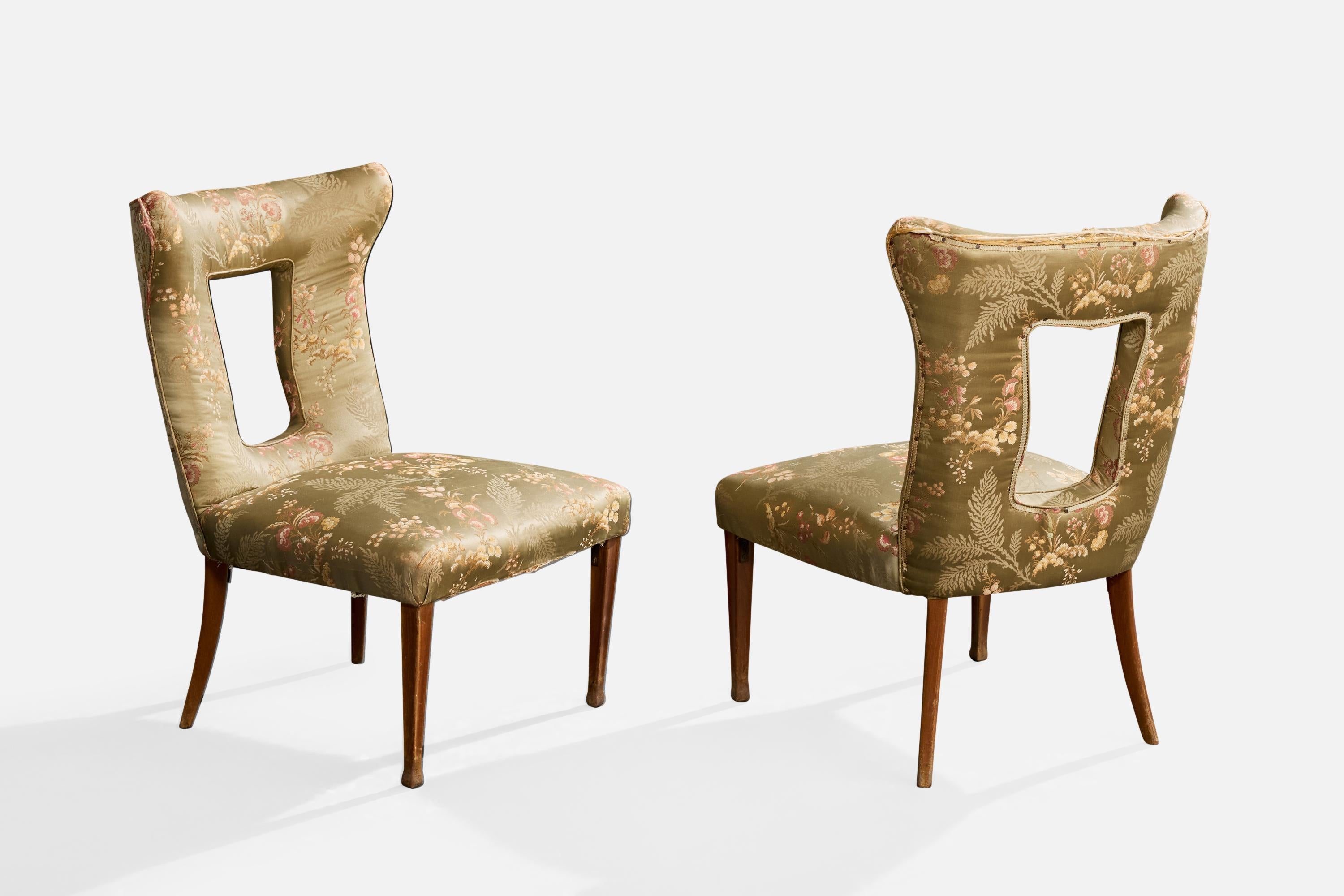 Diseñador Italiano, Sillas Pantuflas, Madera, Seda, Italia, Años 30 Moderno de mediados de siglo en venta