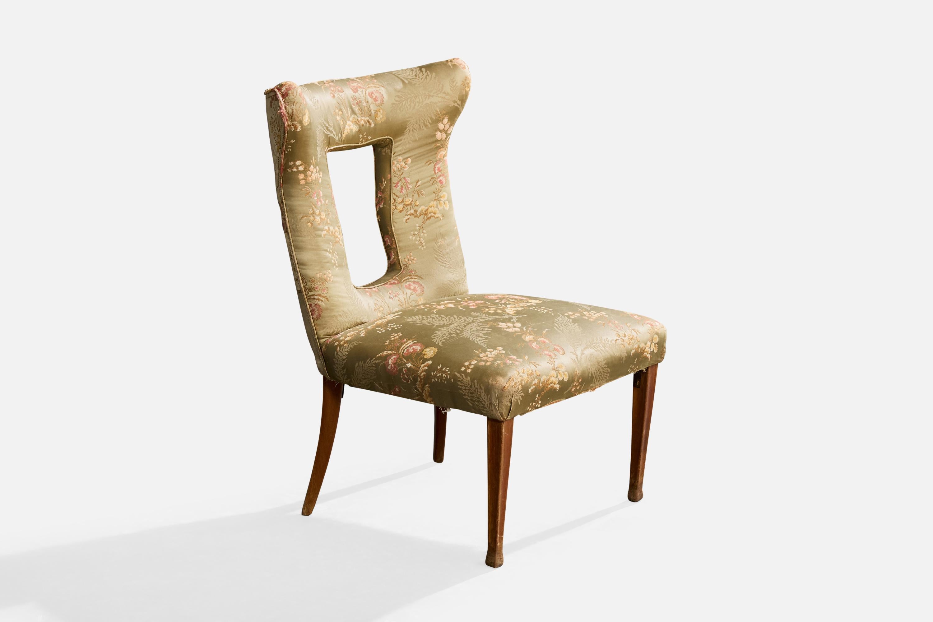 Diseñador Italiano, Sillas Pantuflas, Madera, Seda, Italia, Años 30 mediados del siglo XX en venta