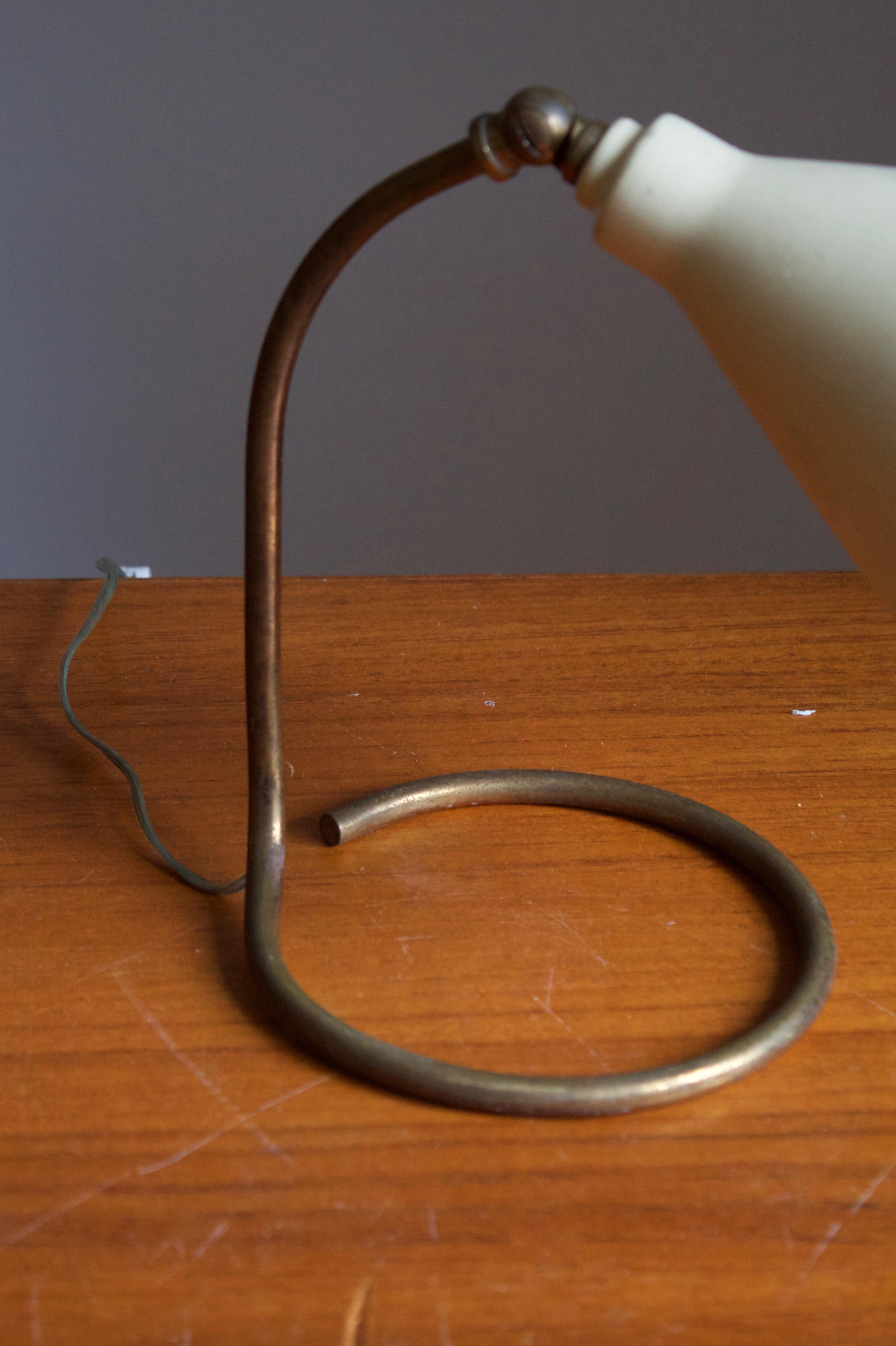 Mid-20th Century Italian Designer, Small Adjustable Table Lamp, Brass, Lacquered Metal, 1950s