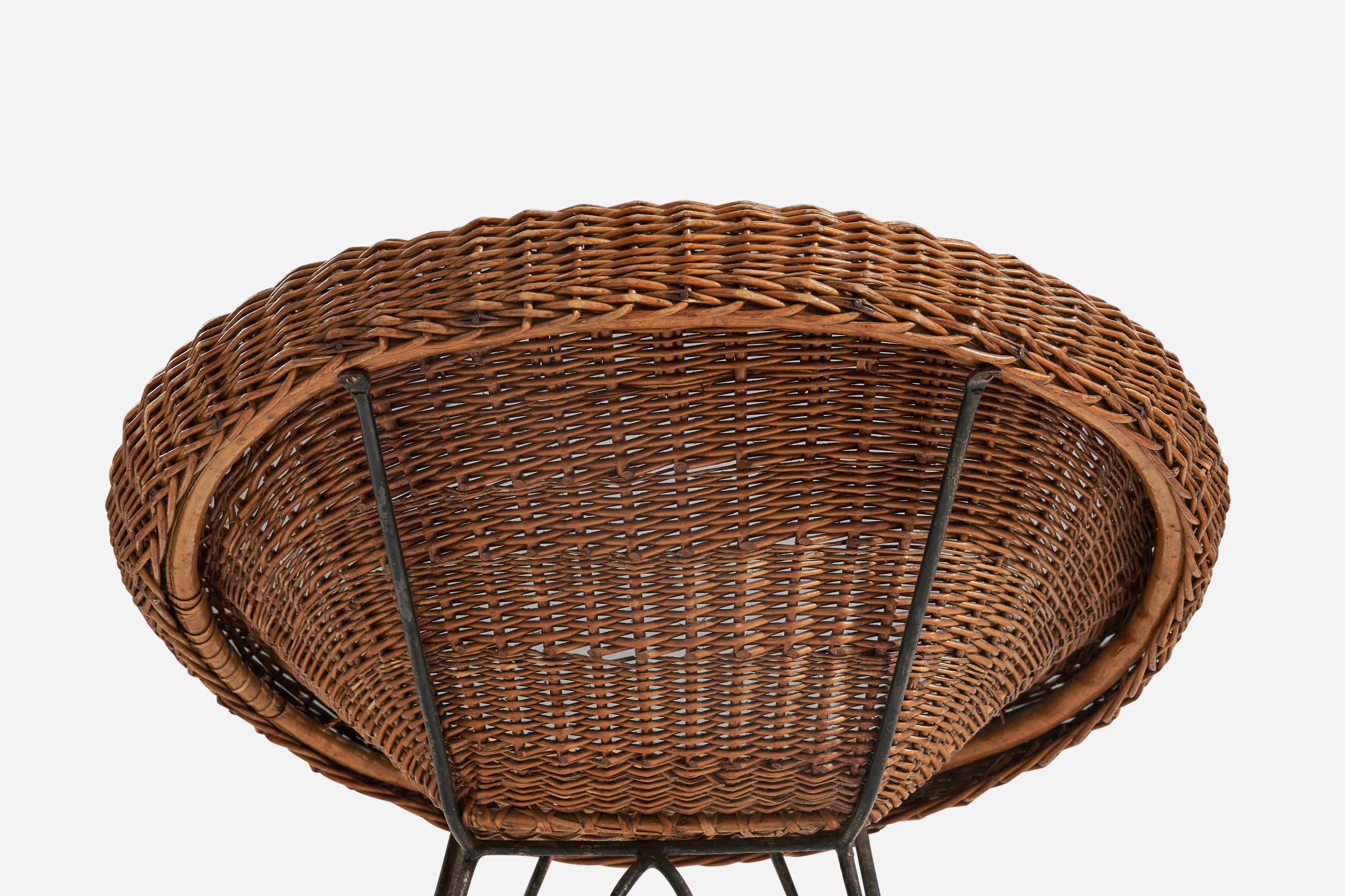 Italian Designer, Small Chair, Wicker, Metal, Italy, 1950s For Sale 1